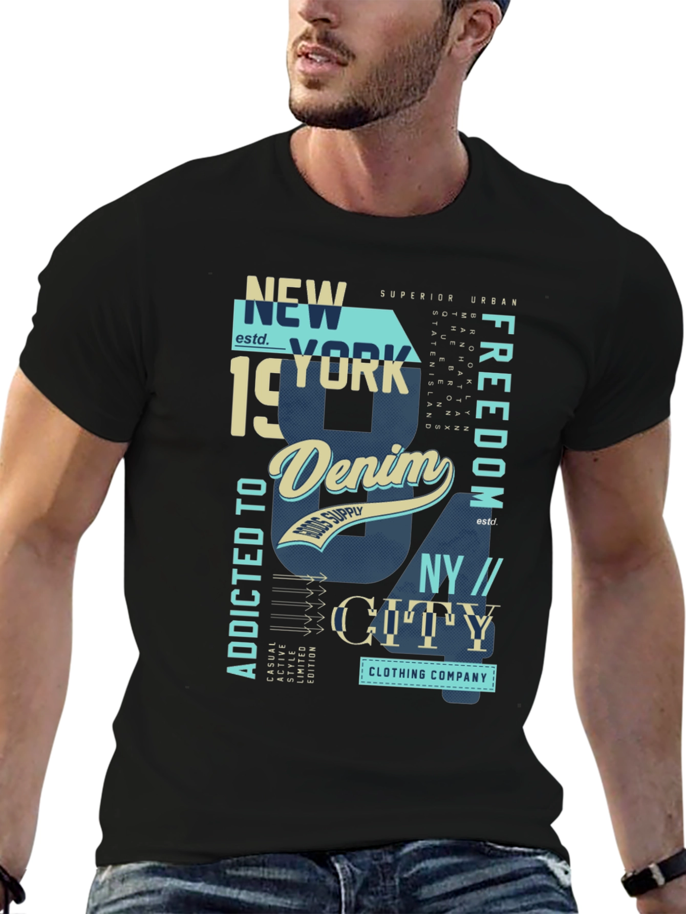 Black New York Denim Graphic T-Shirt view 6