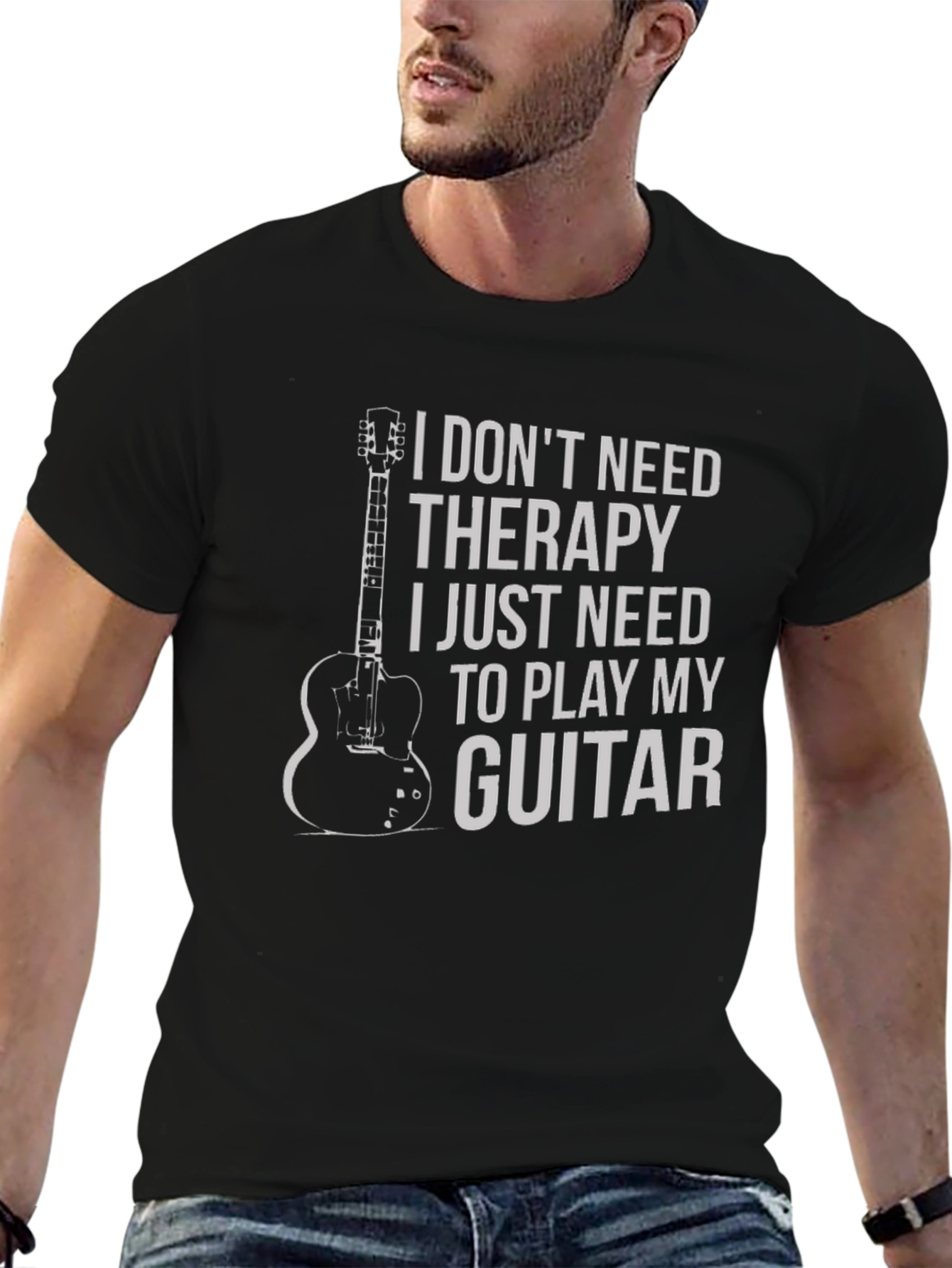 Black Guitar Therapy Graphic Tee - Musician's Essential view 6