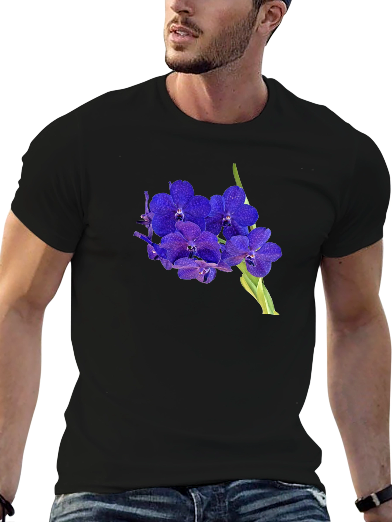 Black Floral Graphic Tee - Stylish Orchid Design view 6