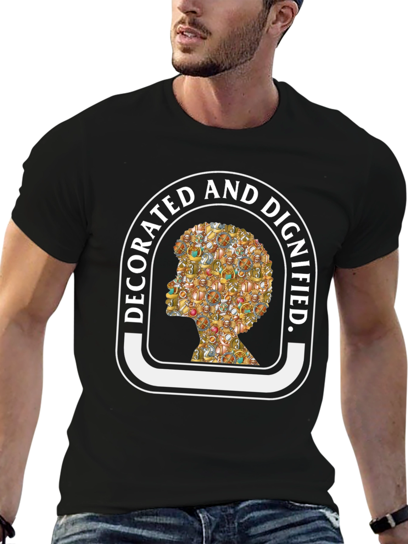 Black Decorated & Dignified T-Shirt - Unisex Black Tee view 6