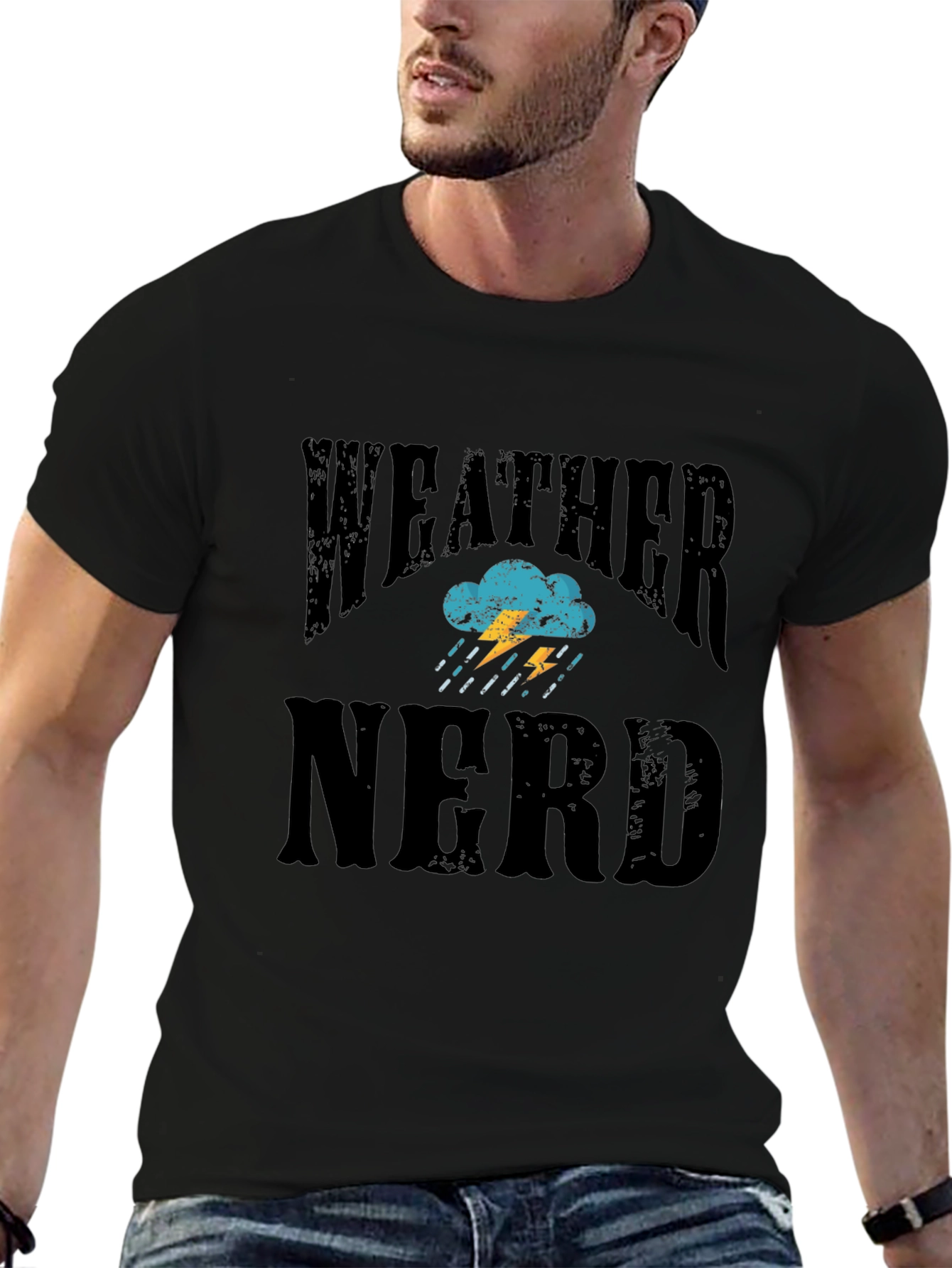Black Weather Nerd T-Shirt - Black Cotton Tee view 6