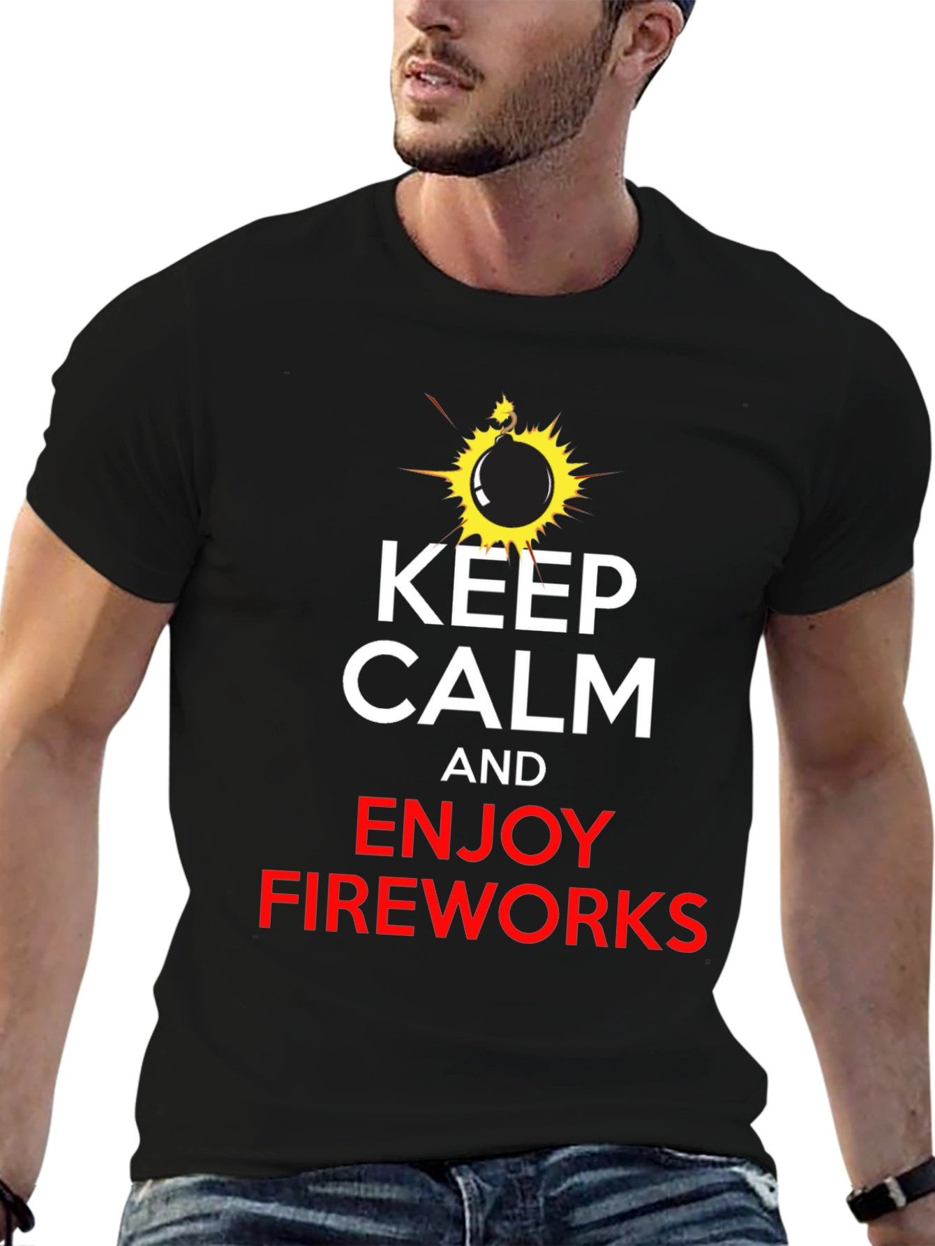 Black Keep Calm & Enjoy Fireworks Black T-Shirt view 6