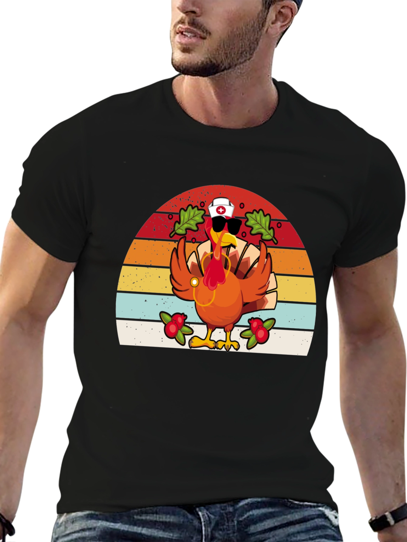Black Thanksgiving Nurse Turkey T-Shirt view 6
