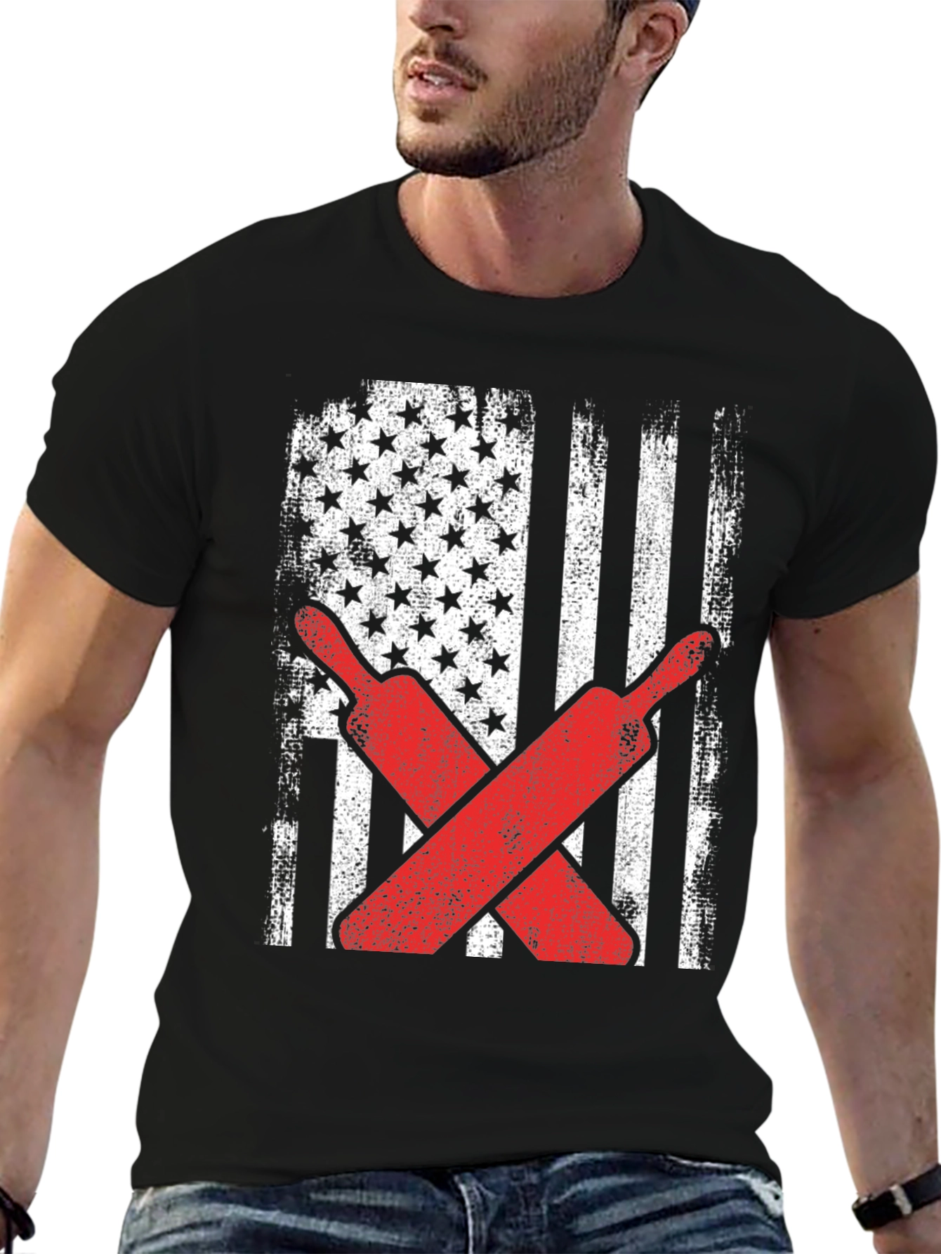 Black American Flag Baseball T-Shirt view 6