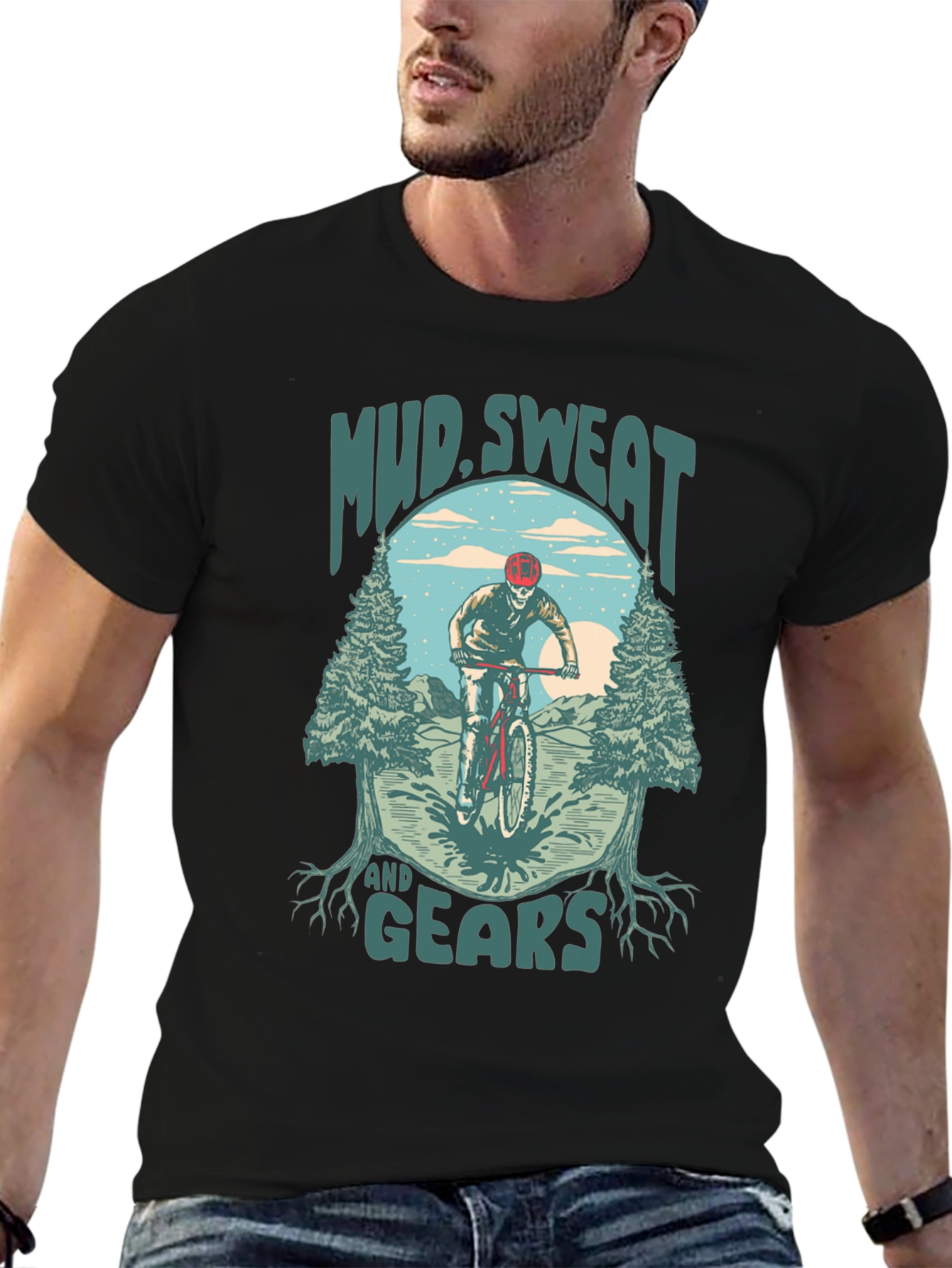 Black Mud Sweat and Gears Mountain Bike Graphic T-Shirt view 6