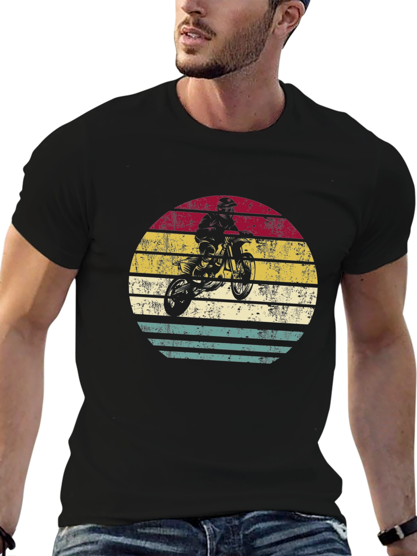Black Retro Motocross T-Shirt - Vintage Style Bike Graphic Tee view 6