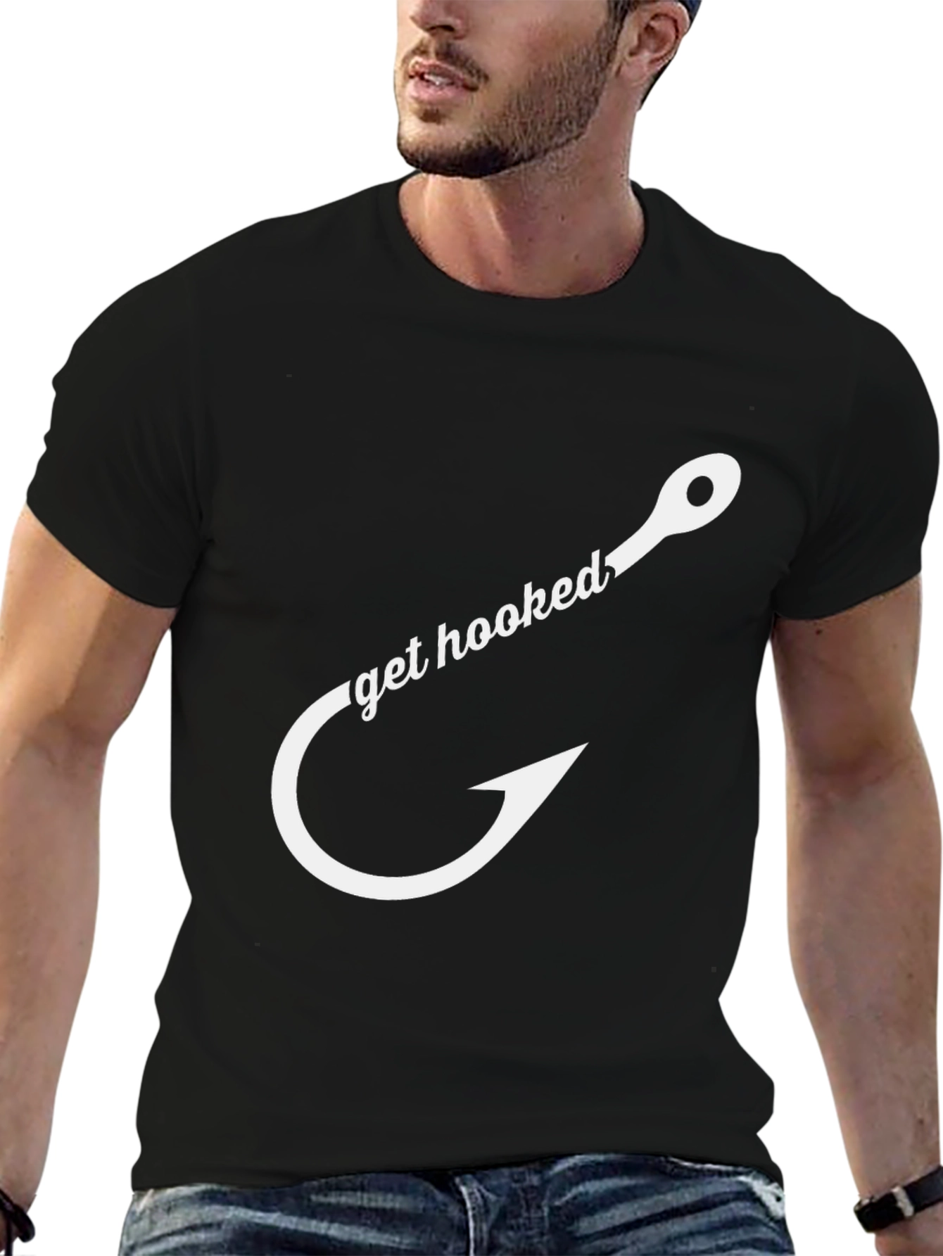 Black Get Hooked Fishing T-Shirt - Black Cotton Tee view 6