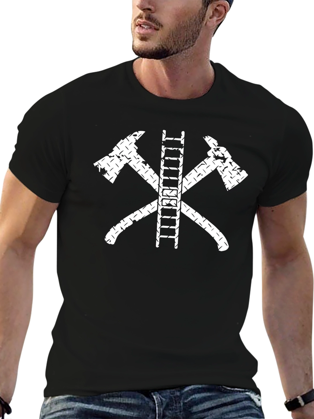 Black Firefighter Axes & Ladder T-Shirt view 6