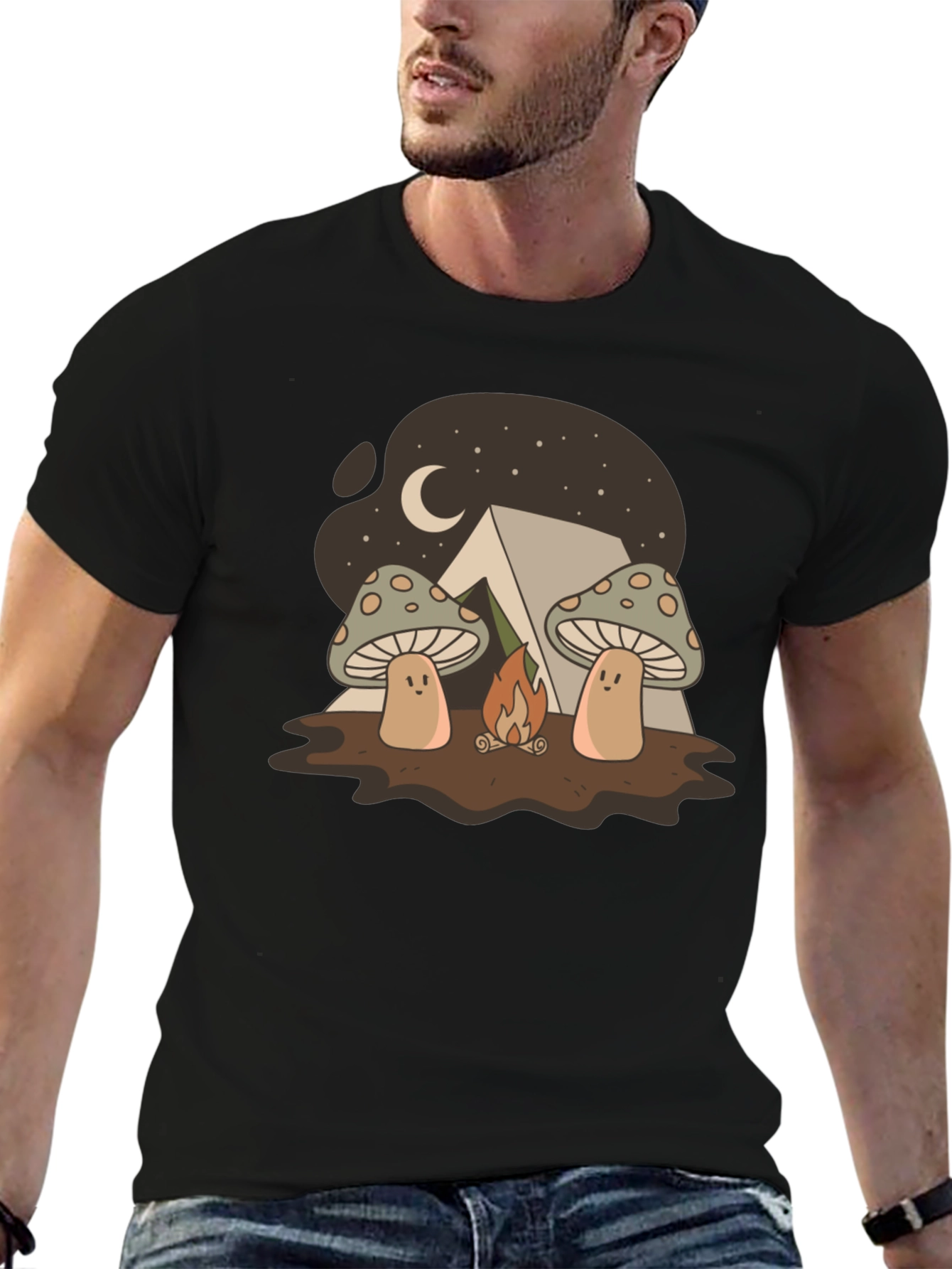 Black Mushroom Campfire Graphic T-Shirt - Nature Lover Tee view 6