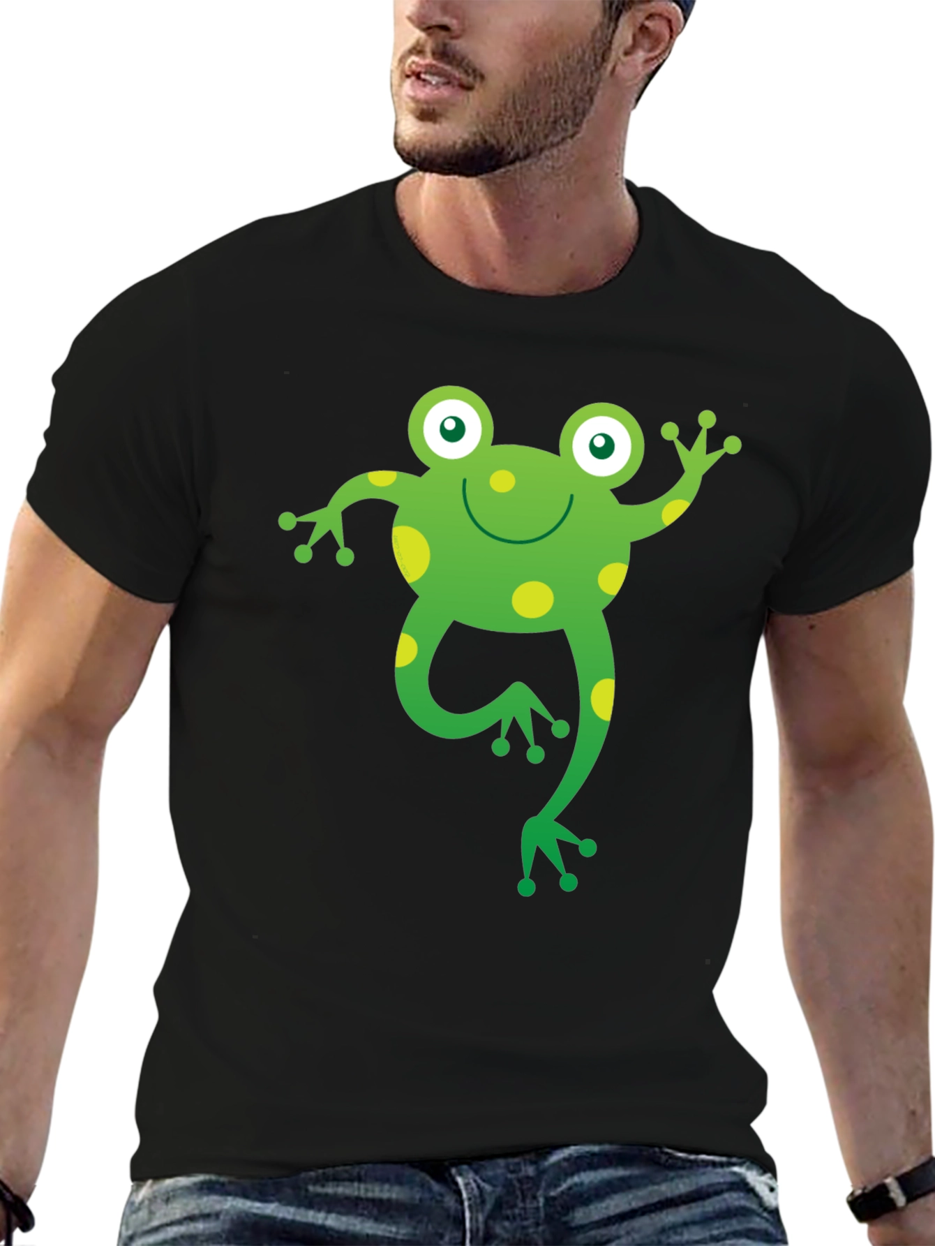Black Fun Frog Graphic T-Shirt - Black Cotton Tee view 6