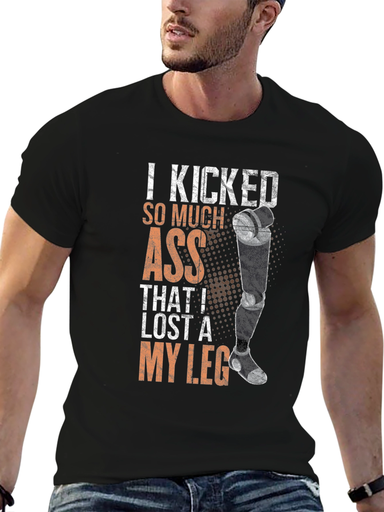 Black I Kicked So Much Ass I Lost A Leg T-Shirt view 6