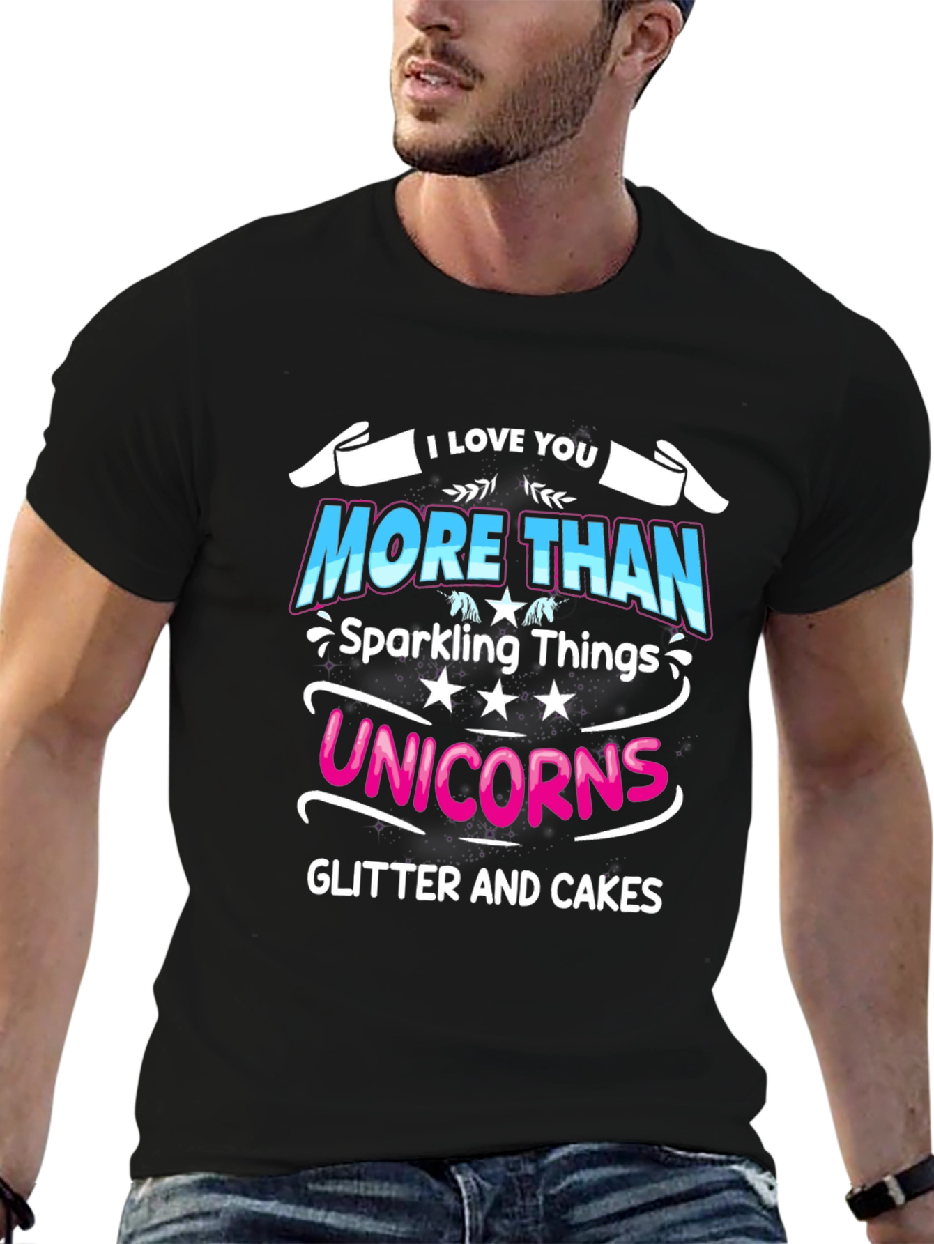 Black I Love You More Than Unicorns Black T-Shirt view 6