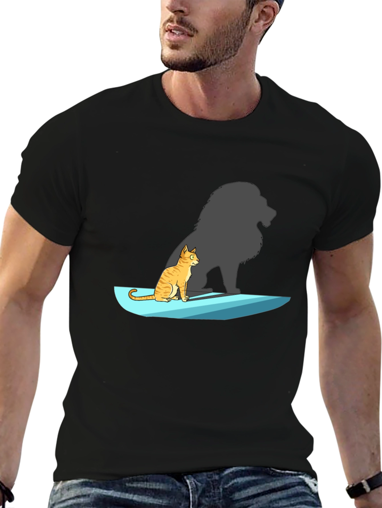 Black Cat with Lion Shadow T-Shirt - Unique Graphic Tee view 6