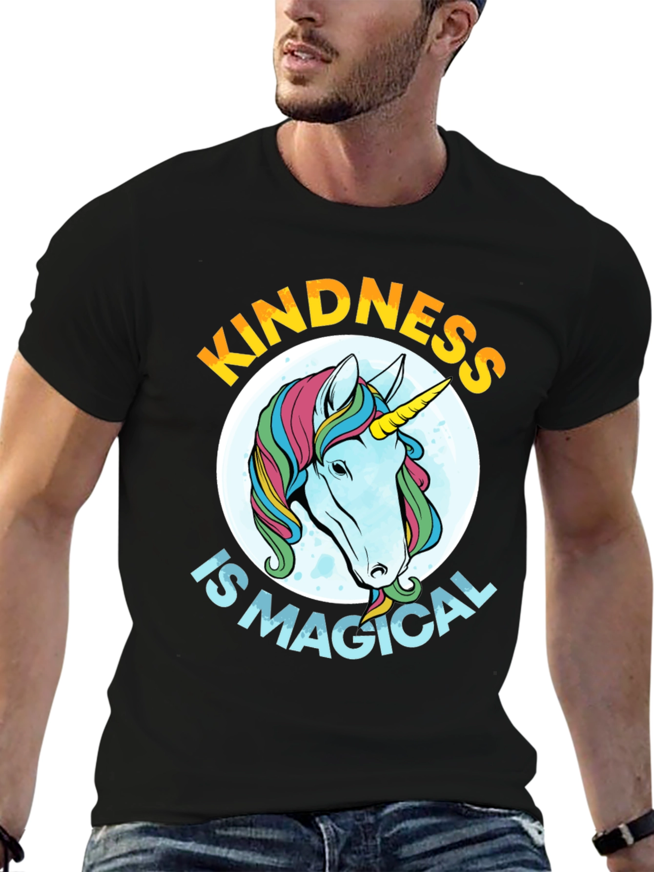 Black Kindness is Magical Unicorn Graphic Tee - Black view 6
