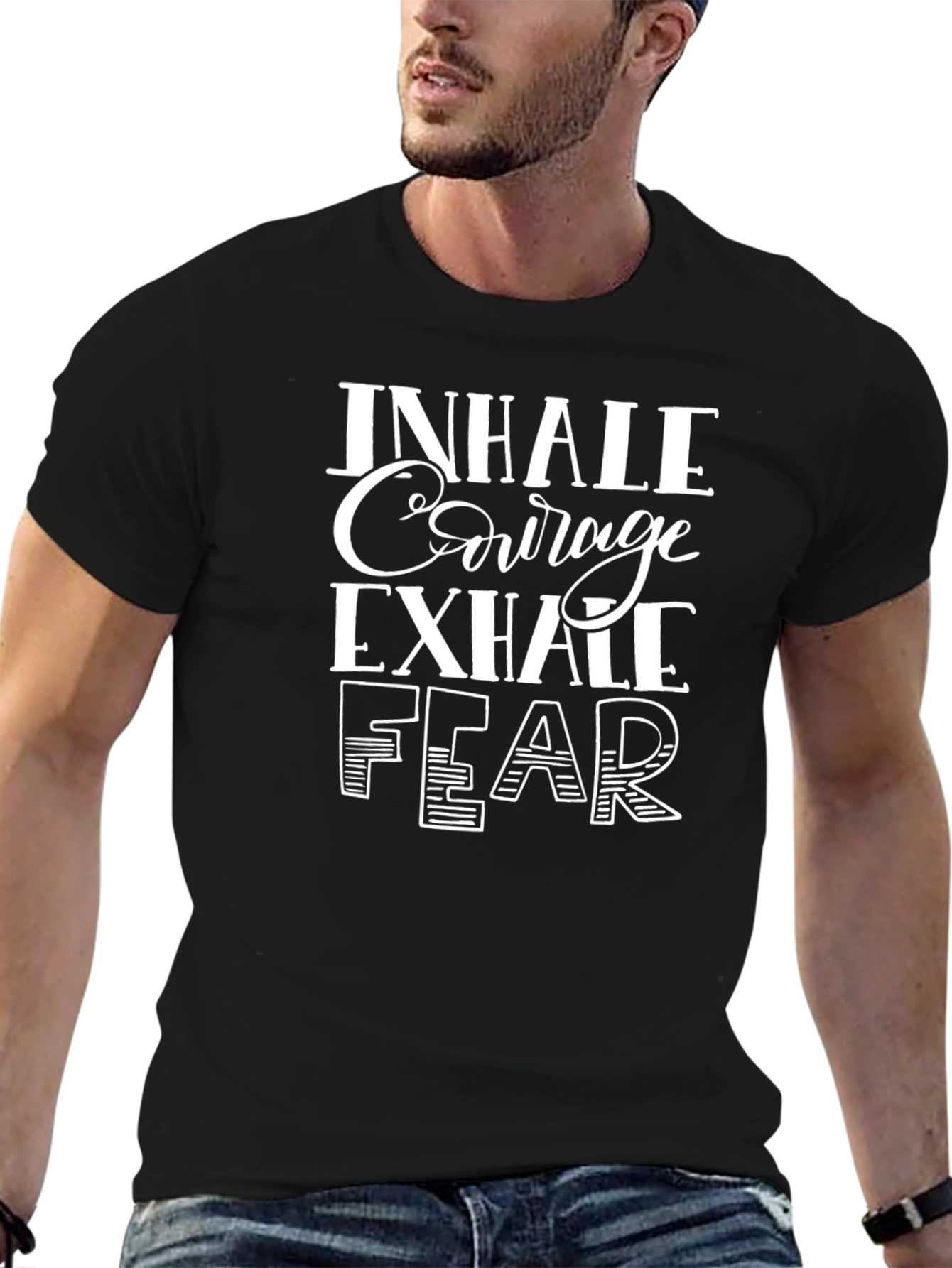 Black Inhale Courage Exhale Fear Graphic T-Shirt view 6