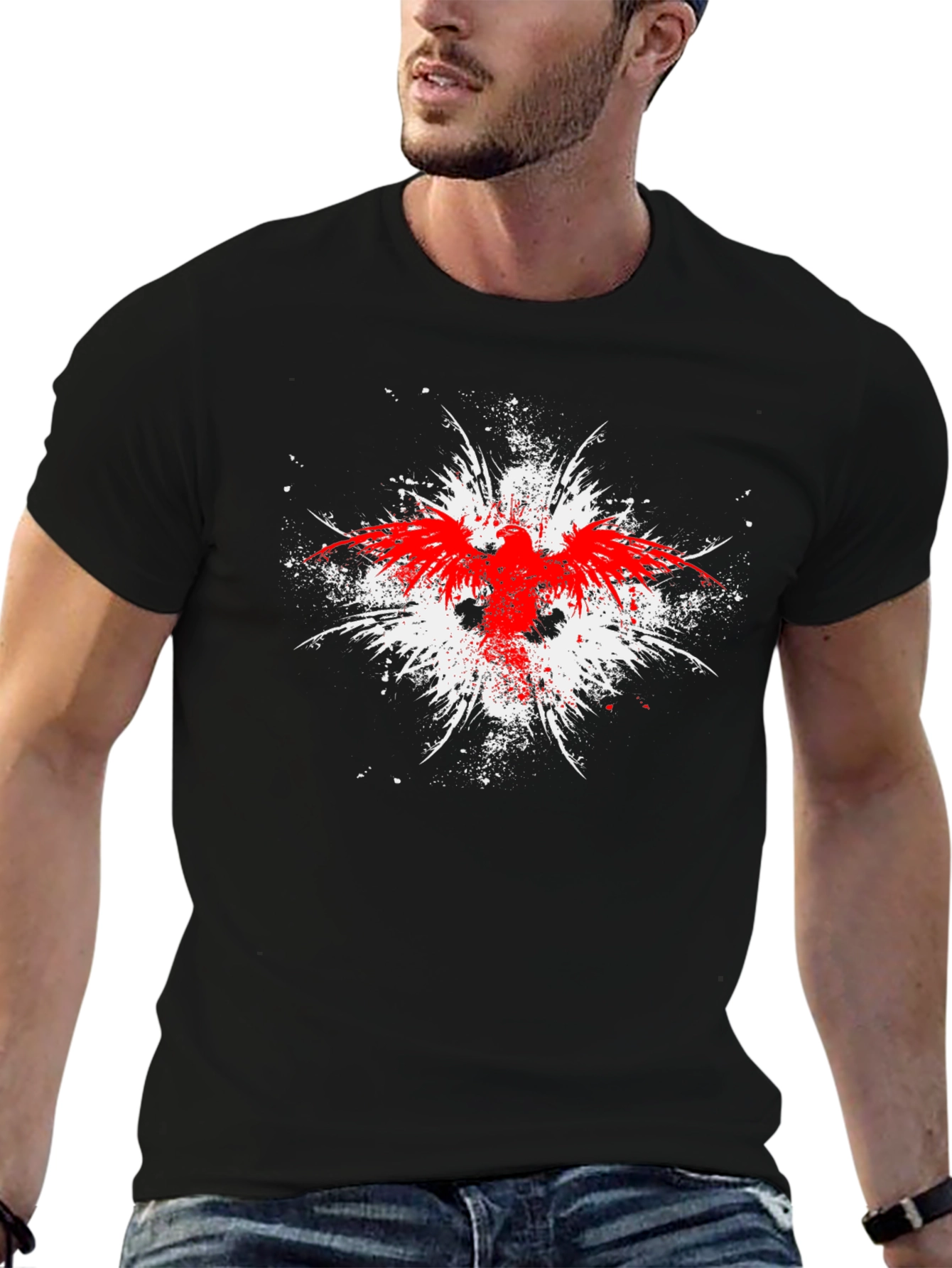 Black Red Eagle Graphic Black T-Shirt view 6