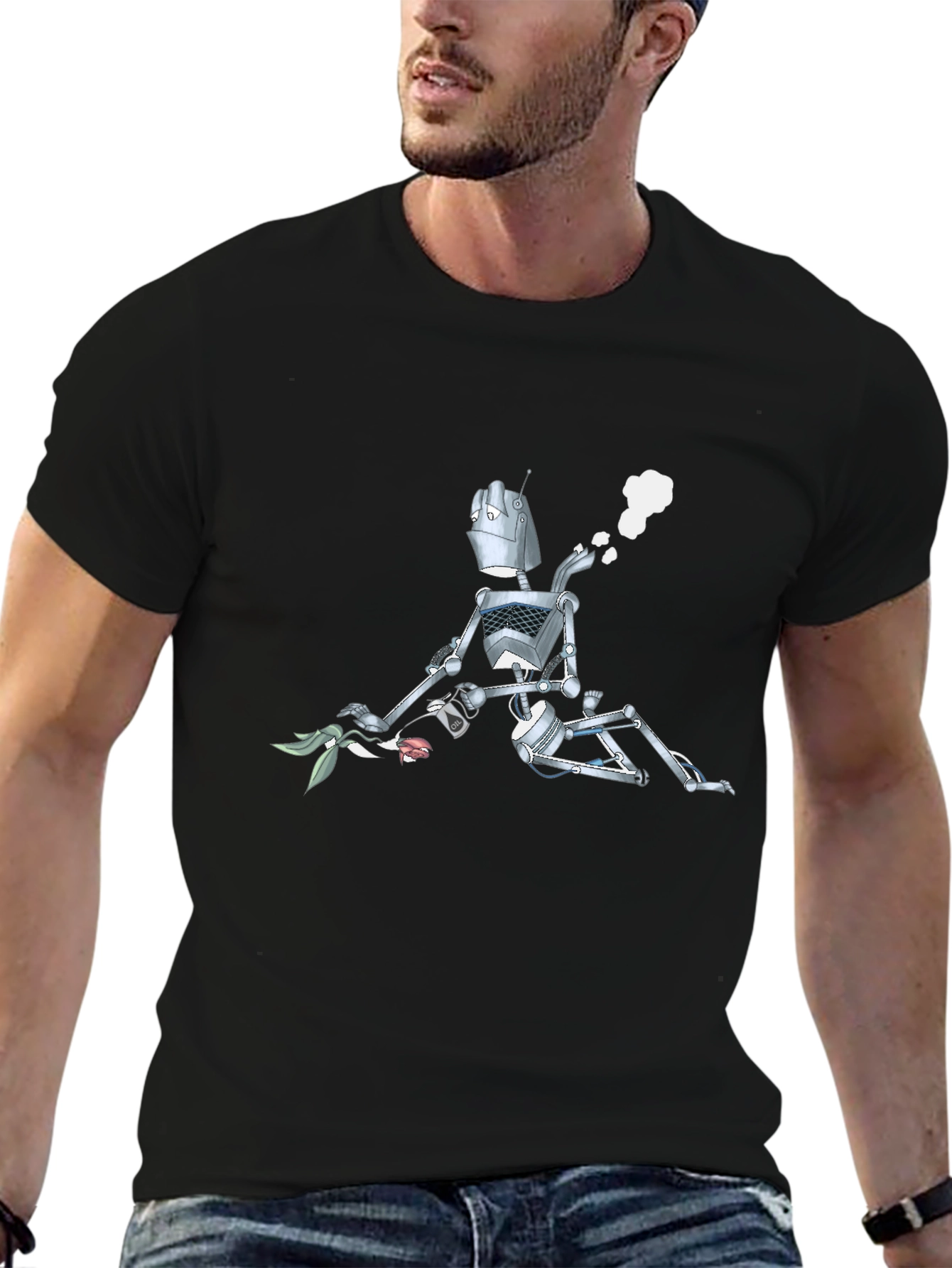 Black Robot with Flowers Graphic T-Shirt - Black view 6