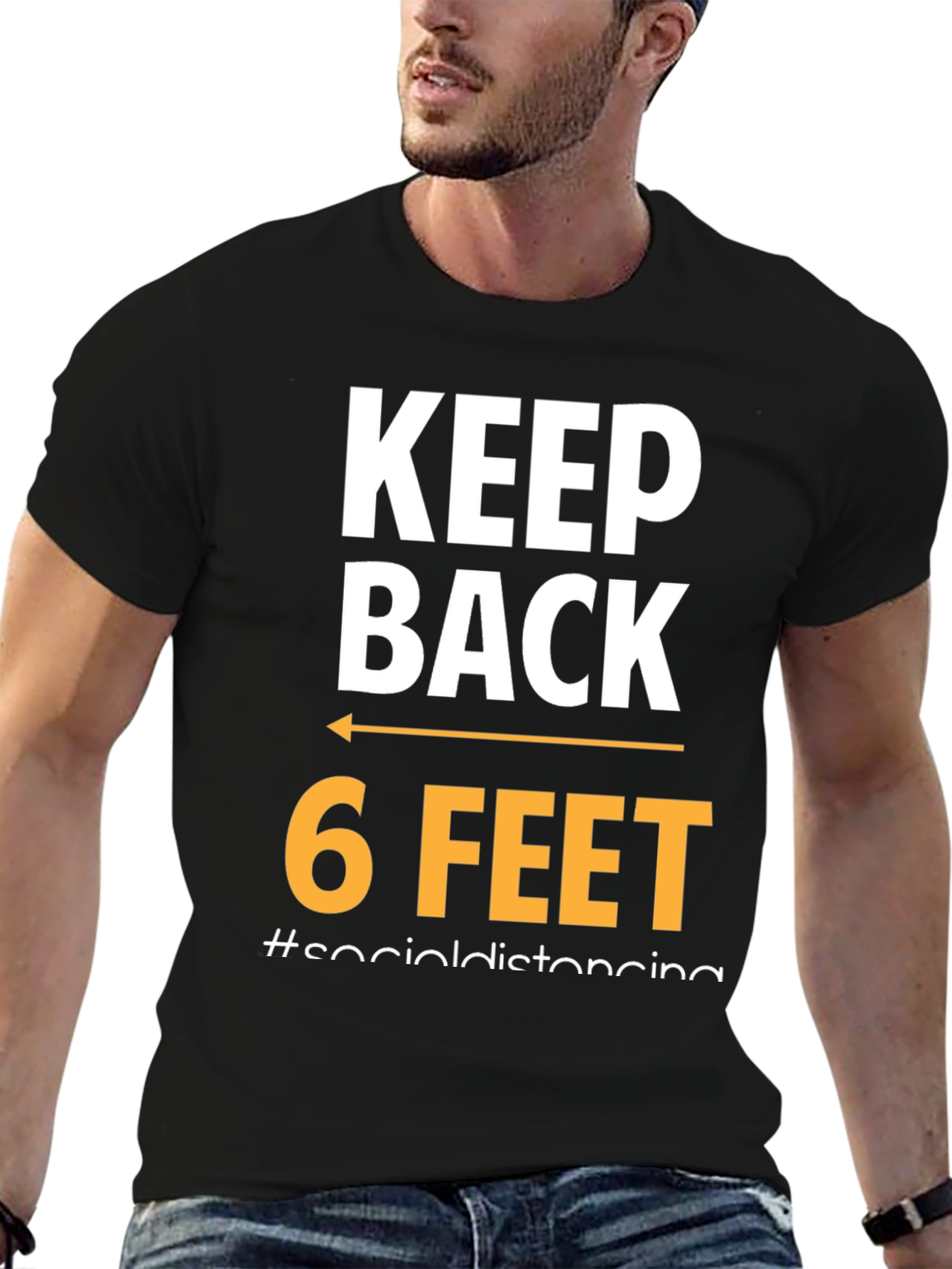 Black Keep Back 6 Feet Social Distancing T-Shirt view 6