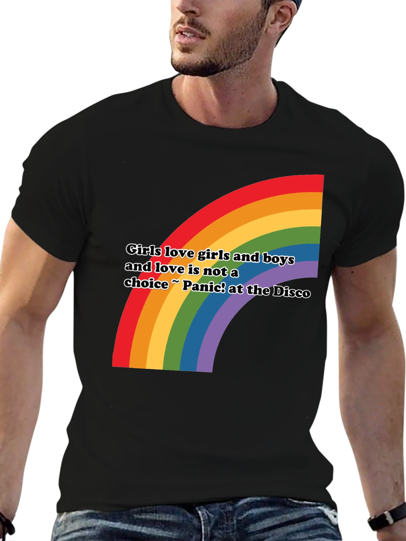 Black Rainbow Love T-Shirt - Girls Love Girls and Boys LGBTQ+ Pride view 6