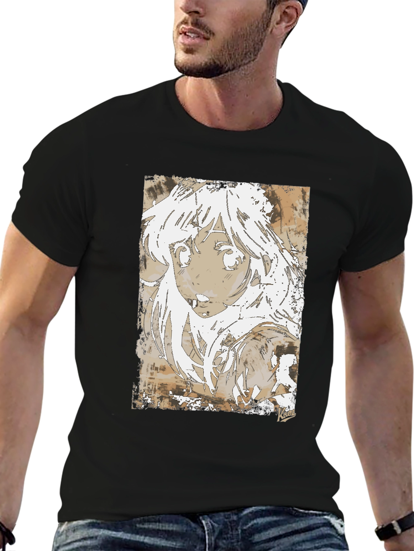 Black Anime Girl Graphic Tee - Stylish Black Cotton T-Shirt view 6