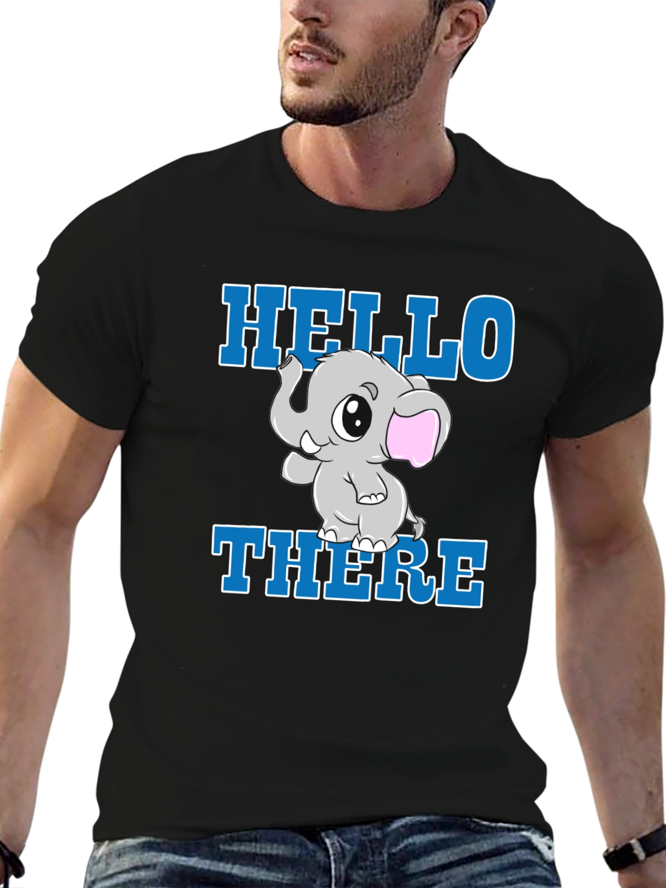 Black Cute Elephant Graphic T-Shirt - Hello There! view 6
