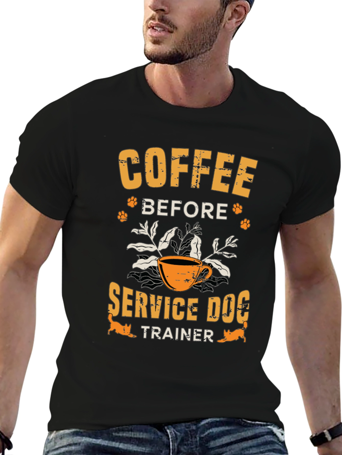 Black Coffee Before Service Dog Trainer T-Shirt view 6