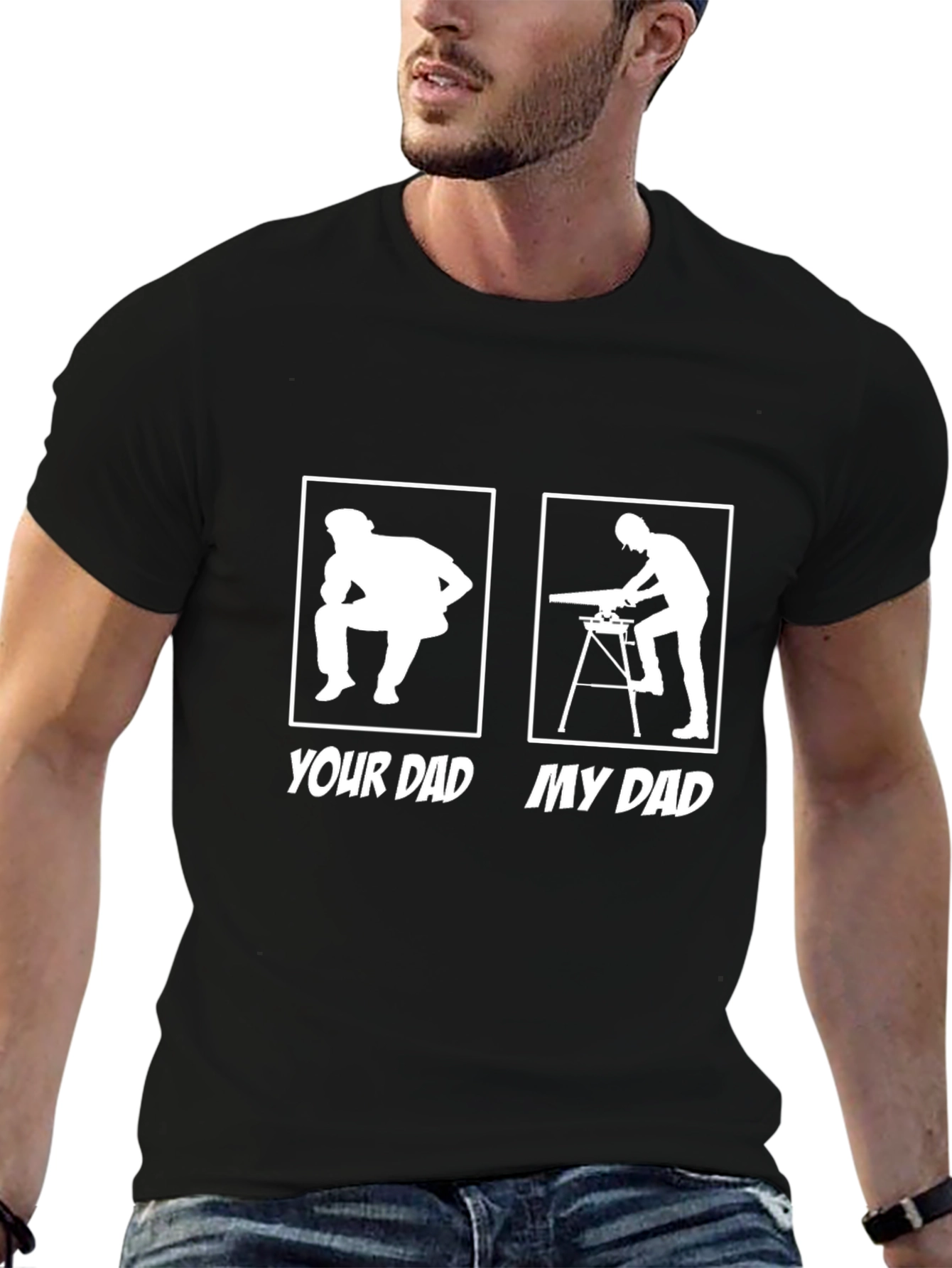 Black Your Dad vs. My Dad Funny Carpenter T-Shirt view 6