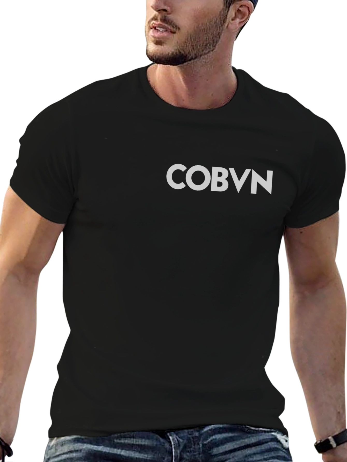 Black COBVN Men's Black Graphic Tee view 6