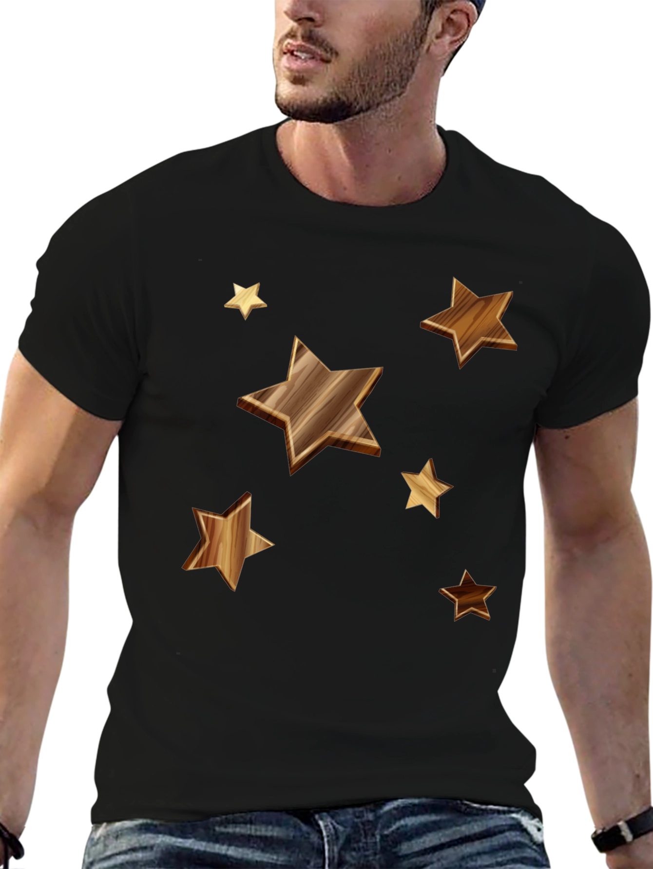 Black Starry Woodgrain Tee - Casual Cotton Comfort view 6