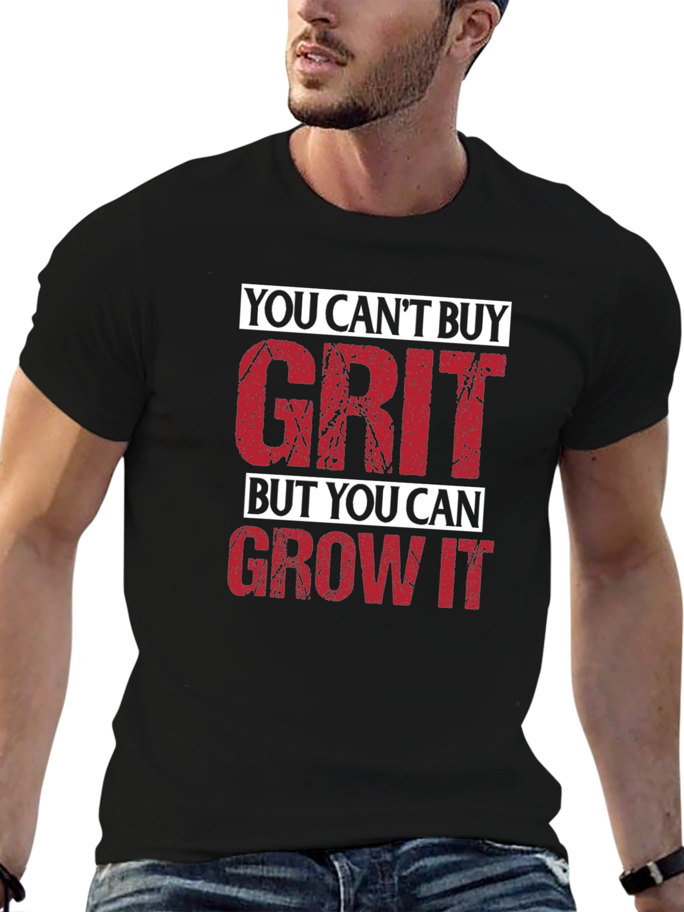 Black Motivational Grit Graphic T-Shirt - Men's Black Tee view 6