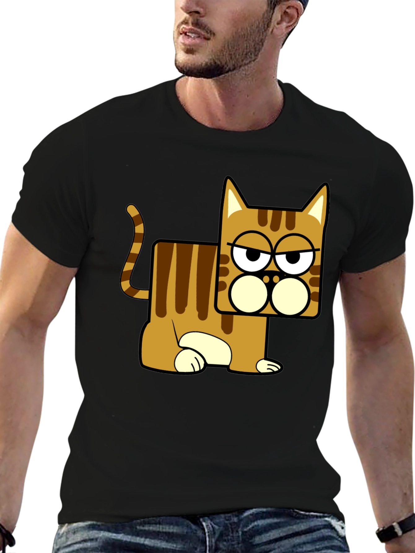 Black Funny Cat Graphic T-Shirt - Black view 6