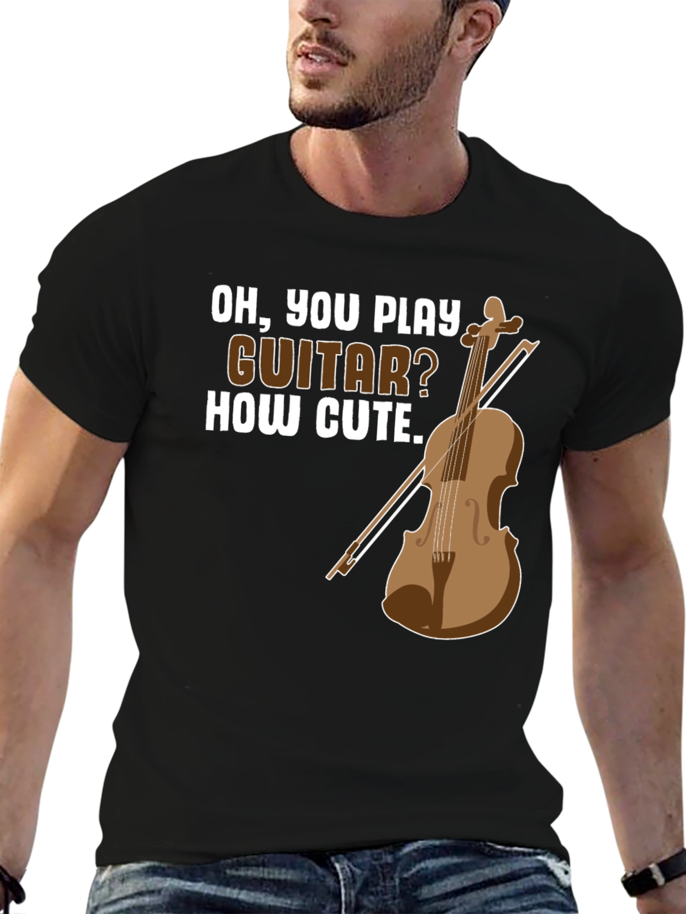 Black Funny Violin T-Shirt - Oh, You Play Guitar? How Cute. view 6