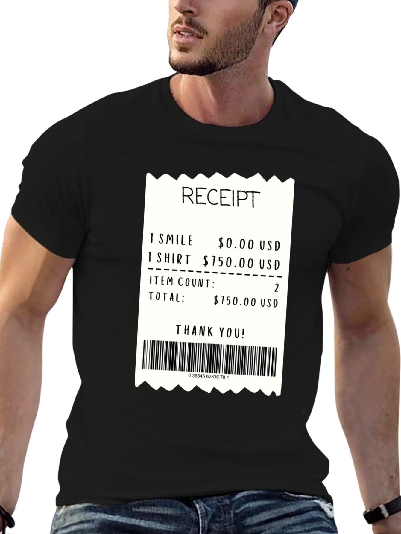 Black Receipt T-Shirt: Funny Expensive Smile Tee view 6