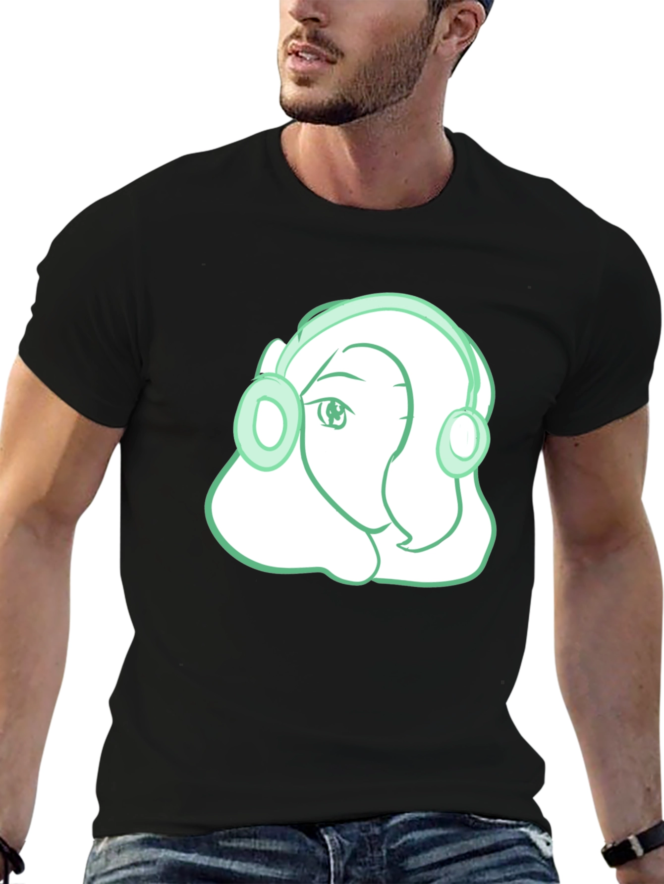 Black Headphone Girl Graphic T-Shirt - Trendy Black Tee view 6