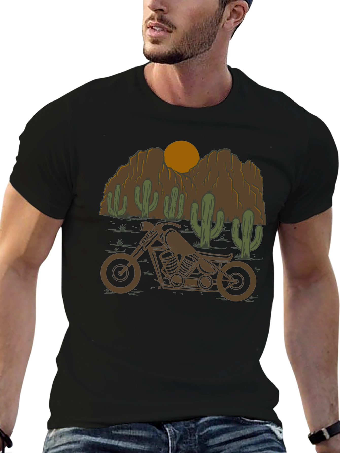 Black Motorcycle Desert Graphic Tee view 6