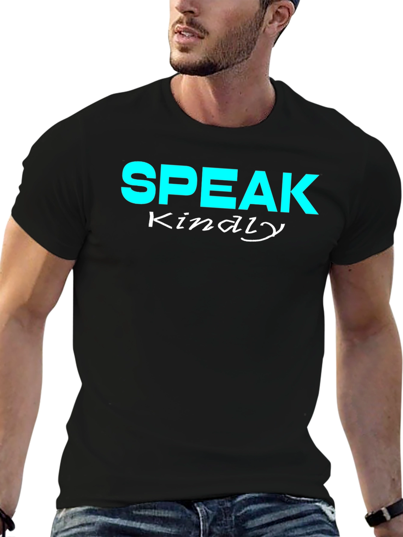 Black Speak Kindly Graphic Tee - Black Cotton T-Shirt view 6