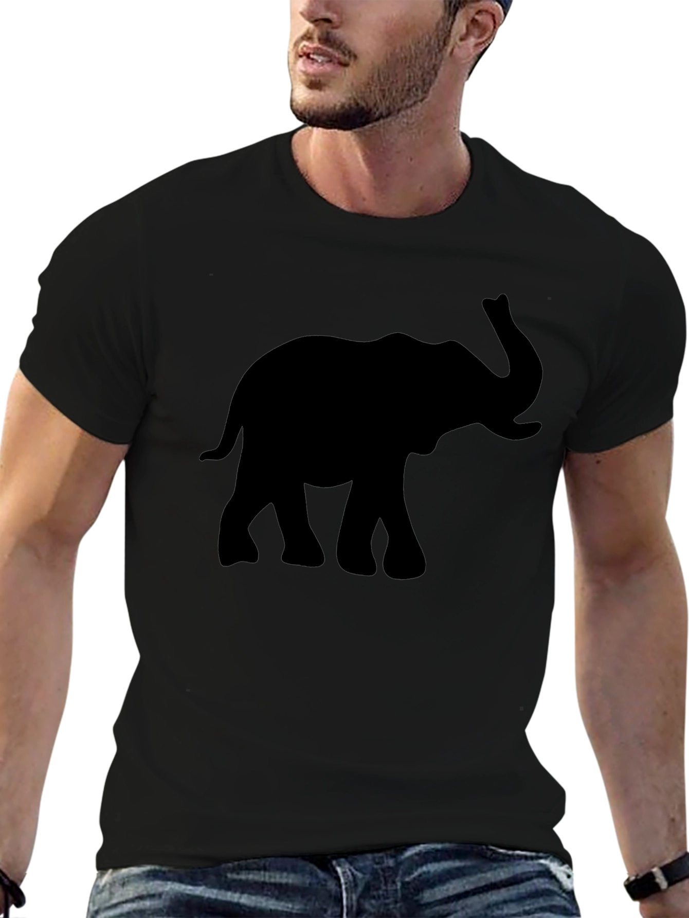 Black Elephant Silhouette Graphic Black T-Shirt view 6