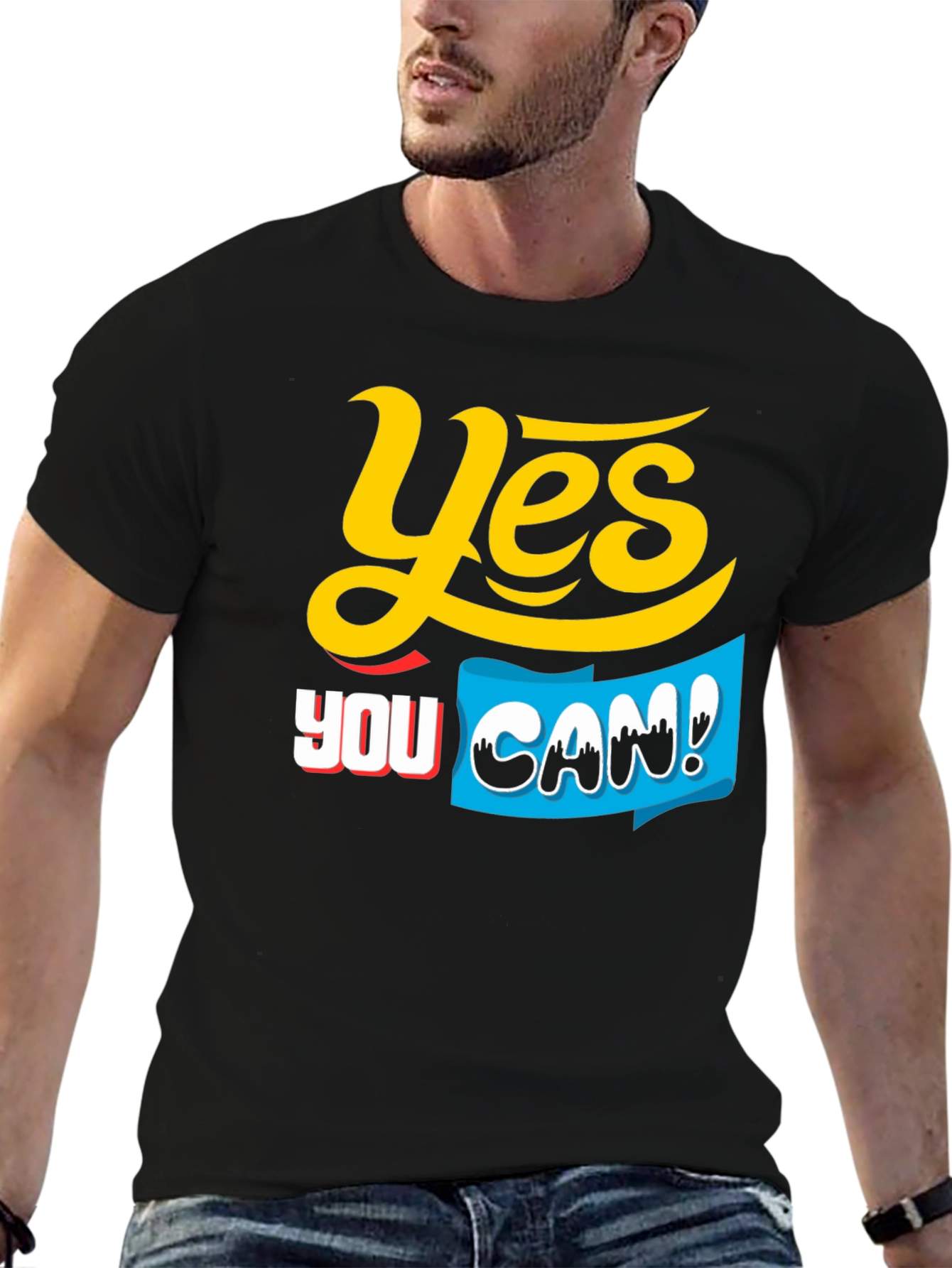 Black Yes You Can! Graphic T-Shirt view 6