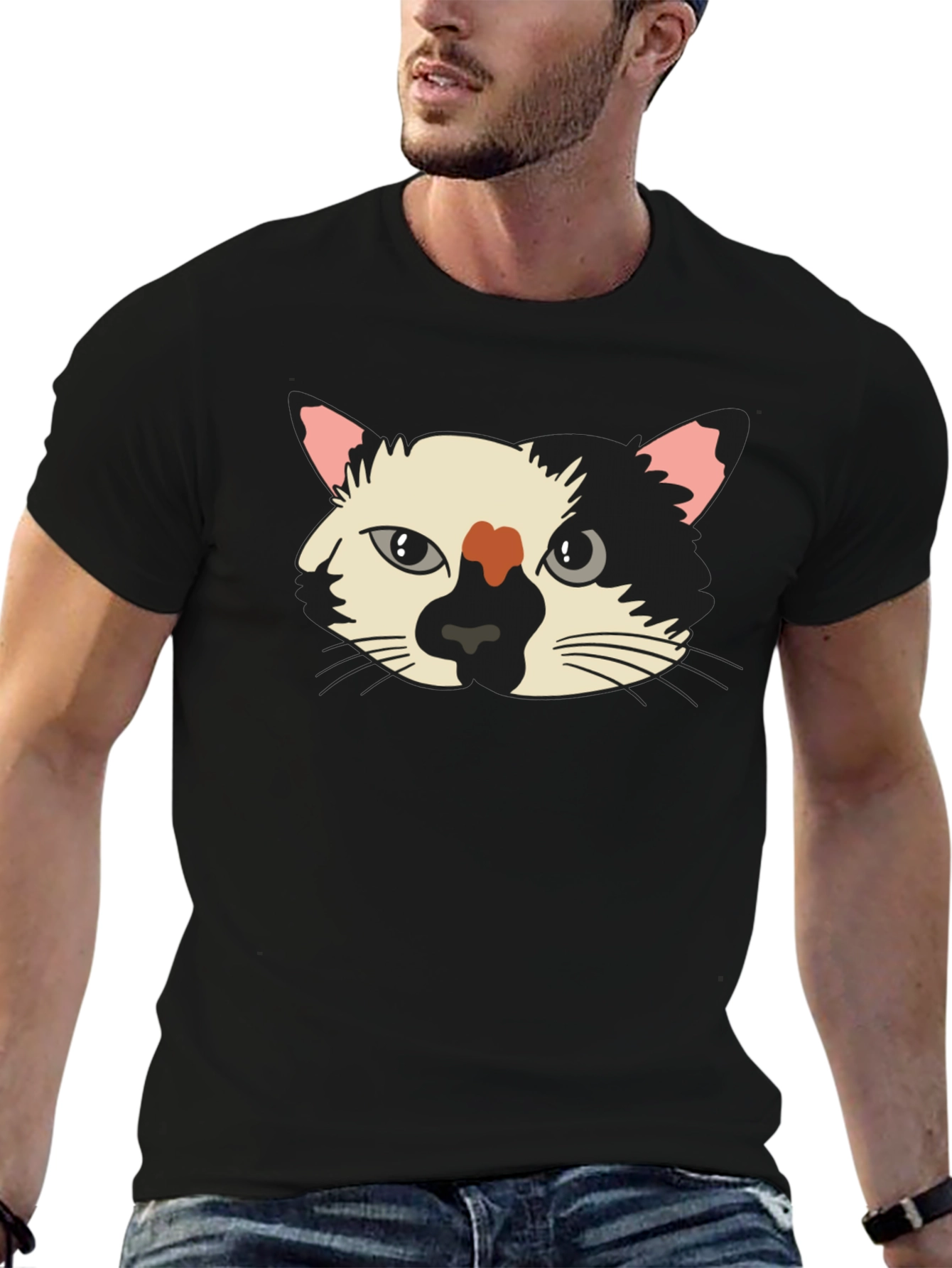 Black Cat Face Graphic Tee - Unisex Black T-Shirt view 6