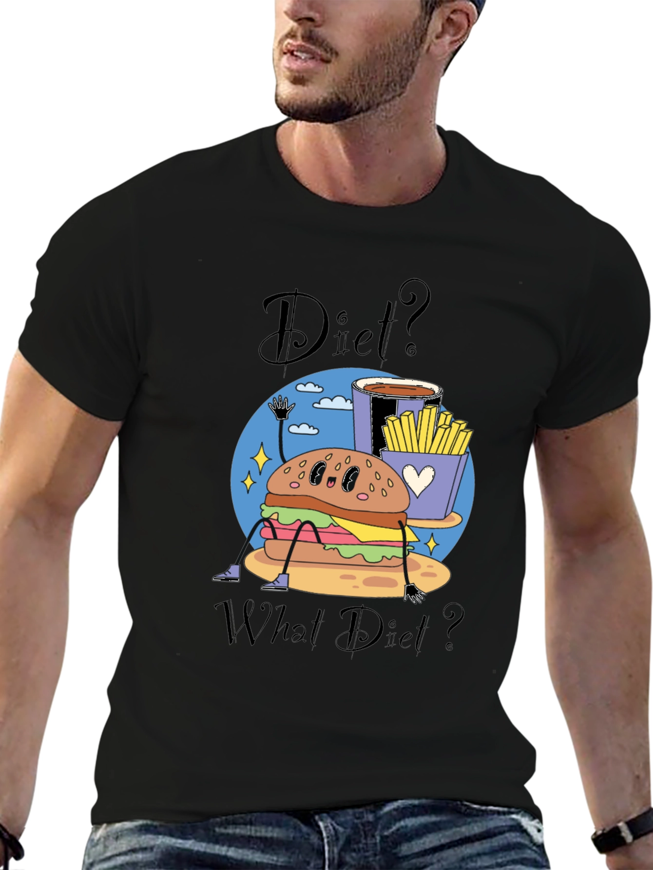 Black Diet? What Diet? Funny Cartoon Food T-Shirt view 6