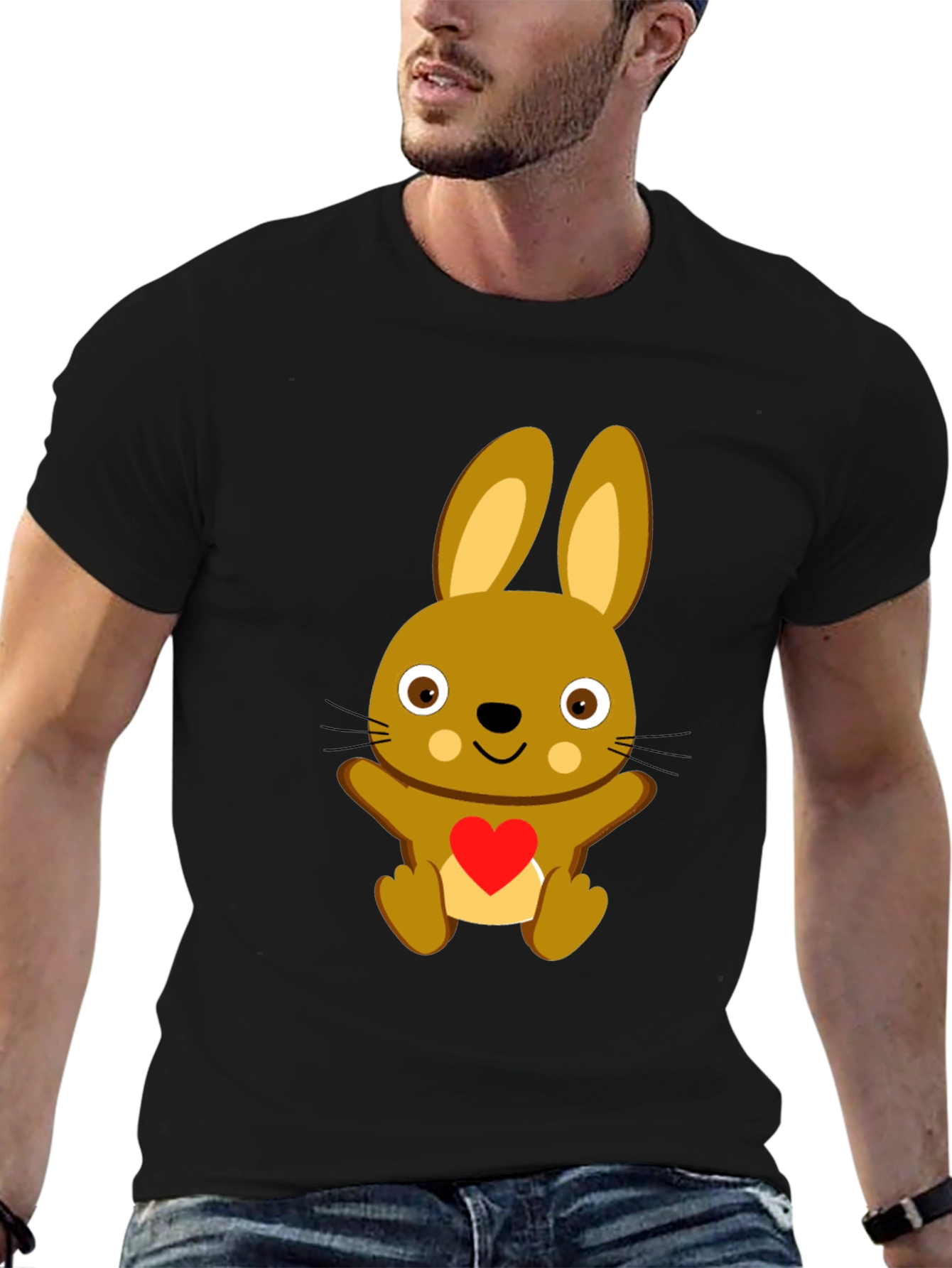Black Cute Bunny Heart T-Shirt - Black view 6