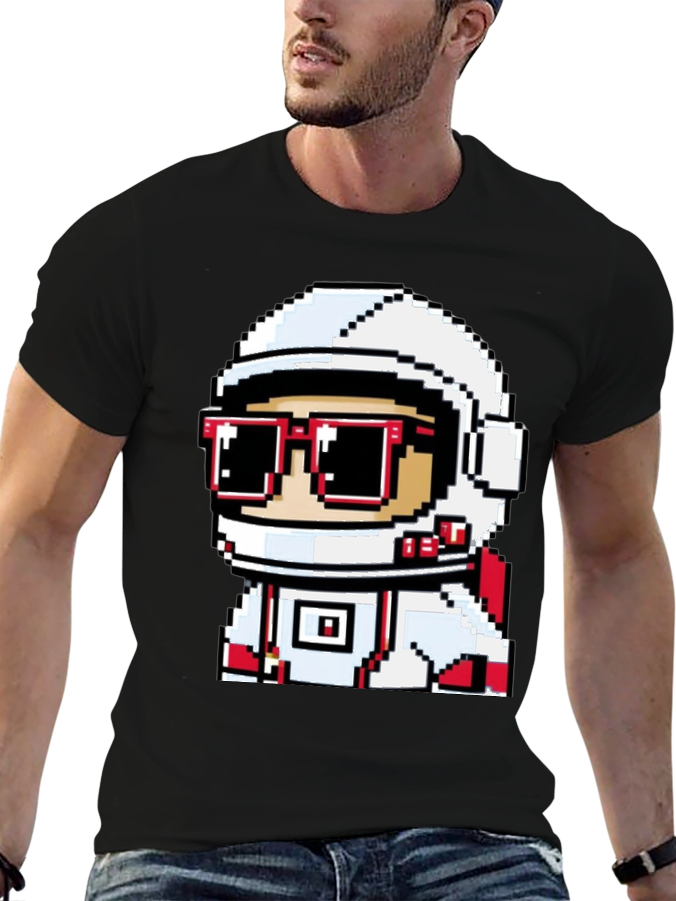 Black Pixel Astronaut Graphic T-Shirt - Black view 6