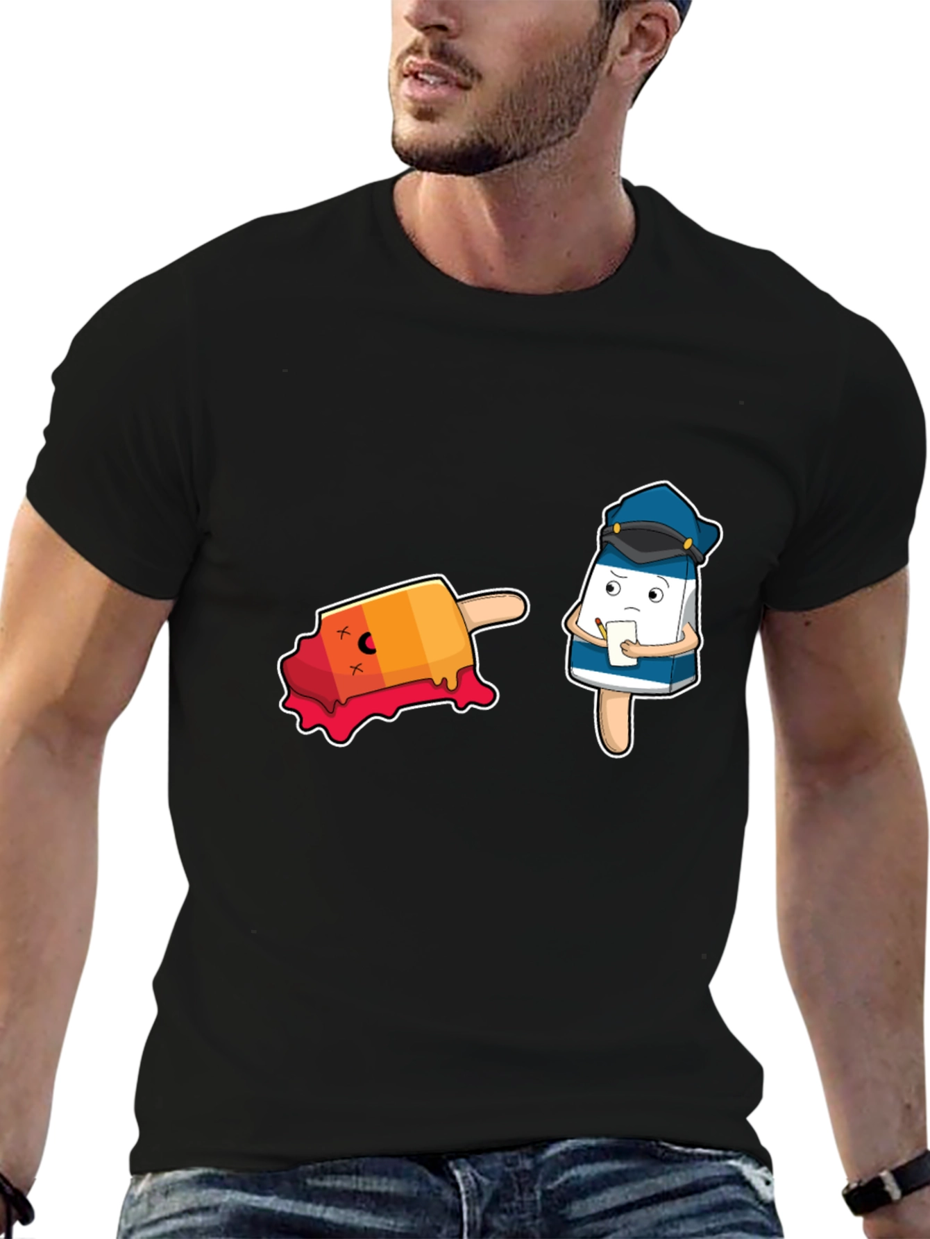 Black Funny Cartoon Ice Cream Police T-Shirt view 6
