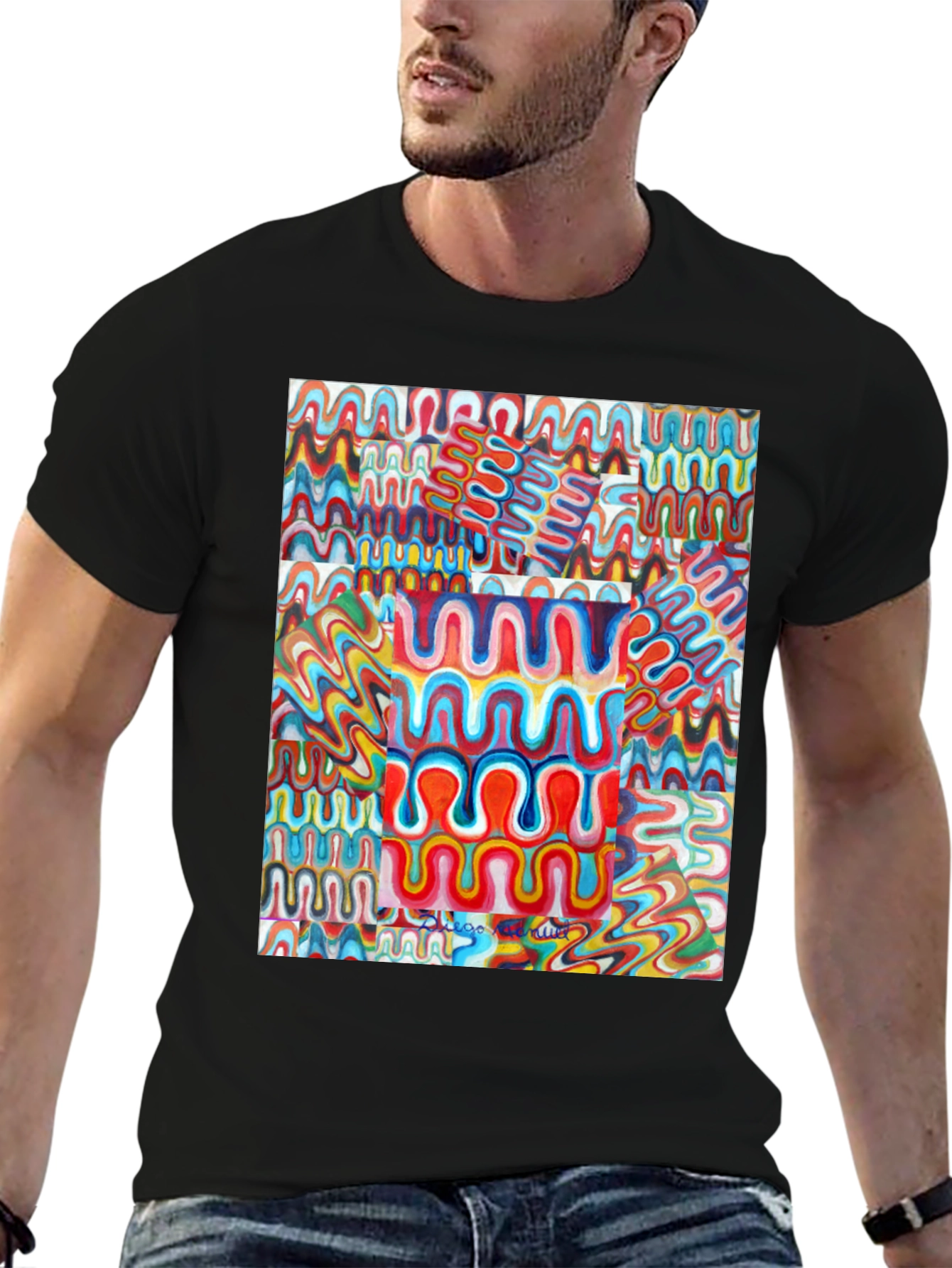 Black Retro Wave Art Black T-Shirt view 6