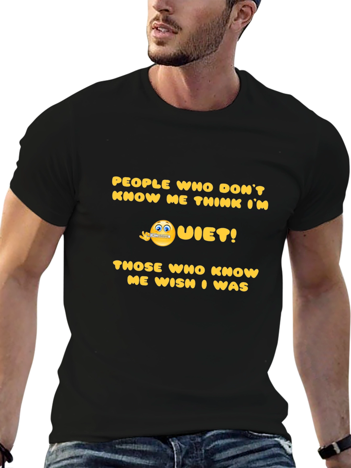 Black Funny "Quiet!" Graphic T-Shirt view 6