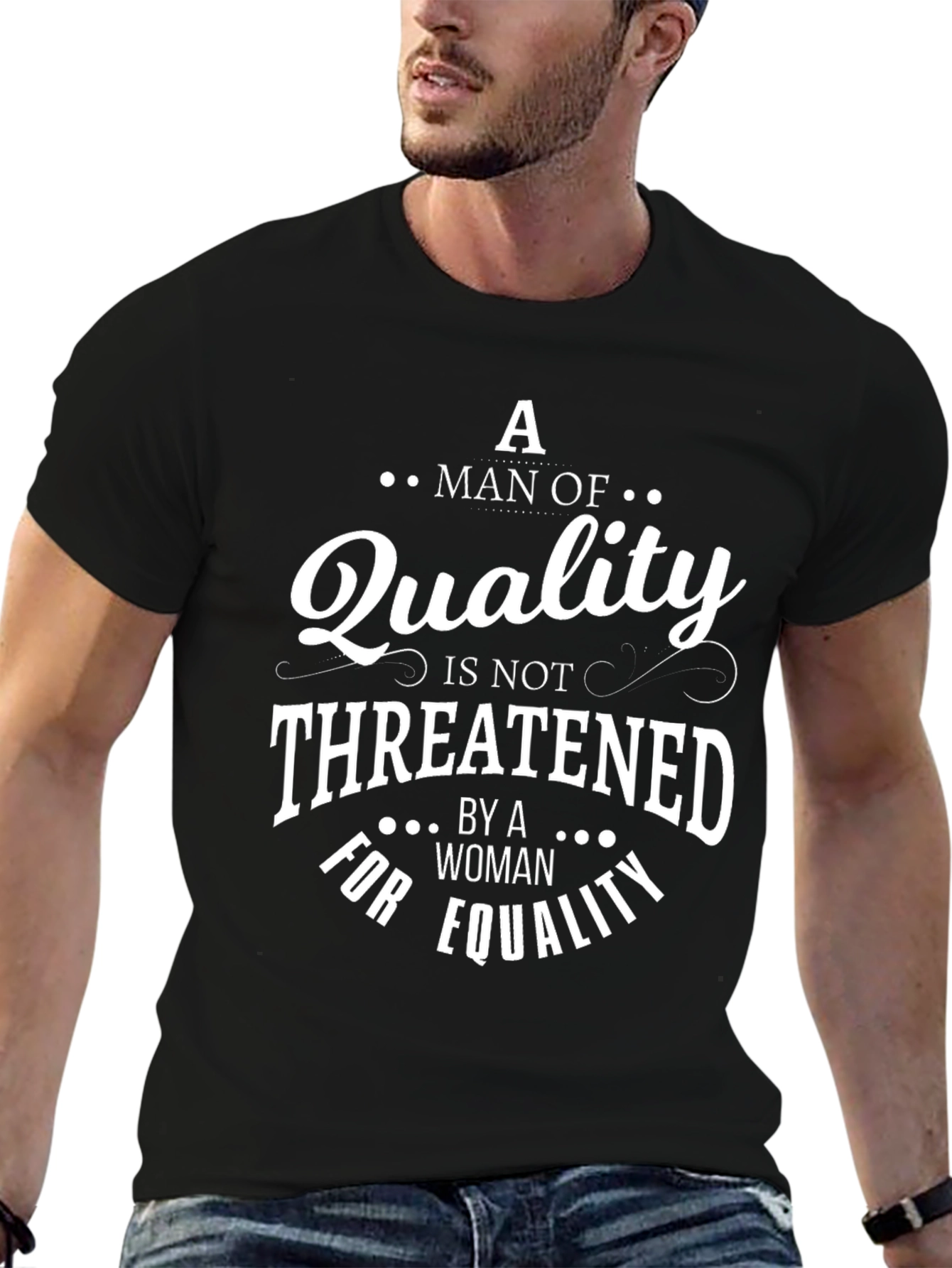 Black Equality Quality Man's Black T-Shirt view 6