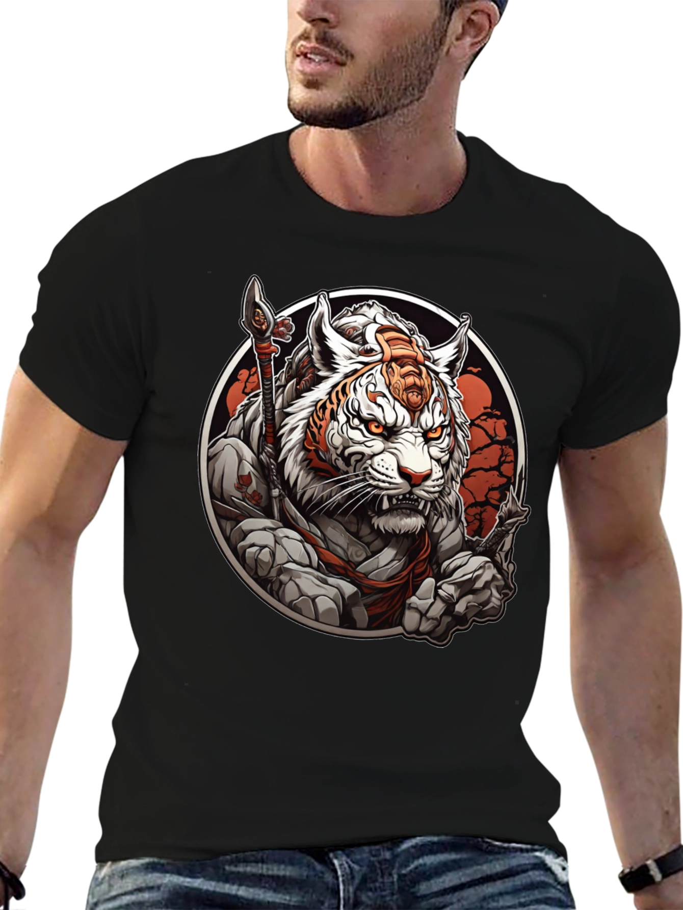 Black Tiger Warrior Graphic Tee - Men's Black T-Shirt view 6
