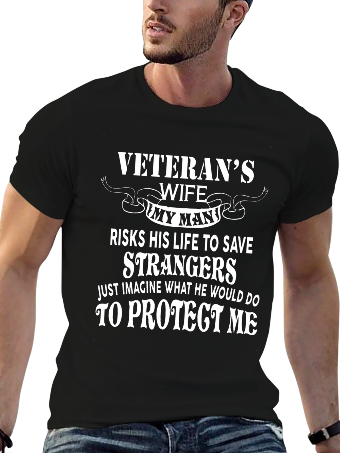 Black Veteran's Wife T-Shirt - Protect Me view 6