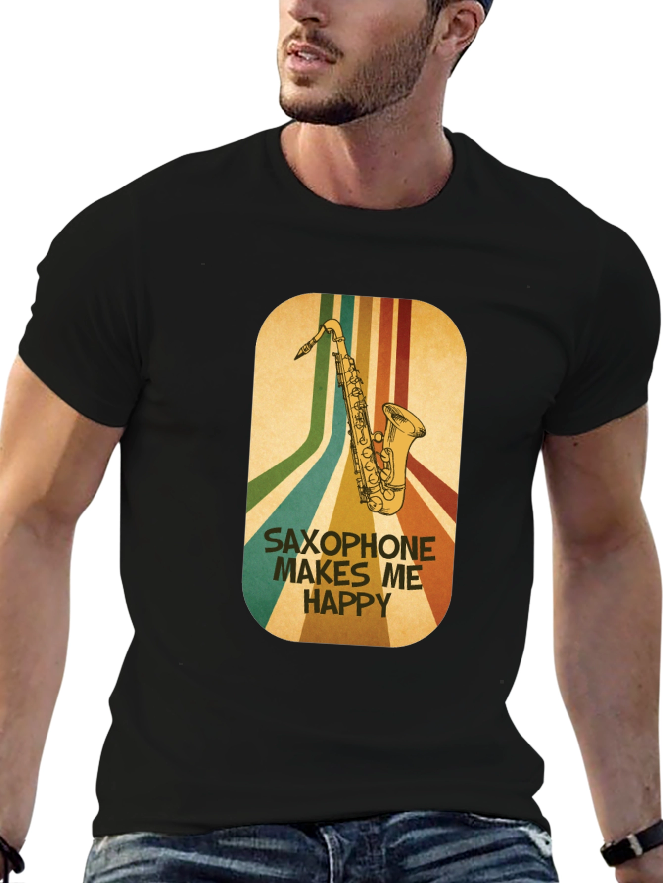 Black Saxophone Makes Me Happy Graphic Tee view 6