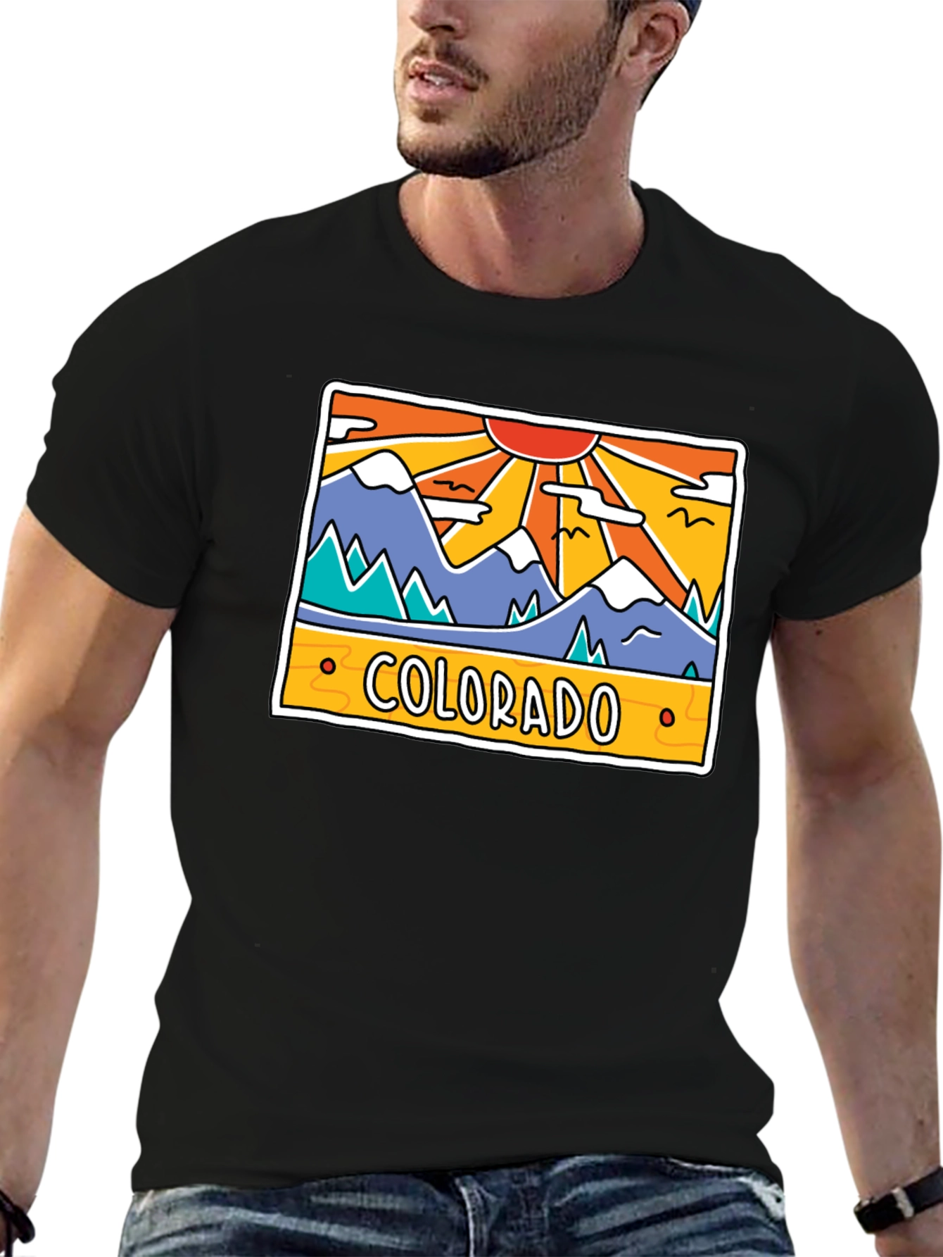 Black Colorado Mountain Graphic T-Shirt - Retro Style view 6